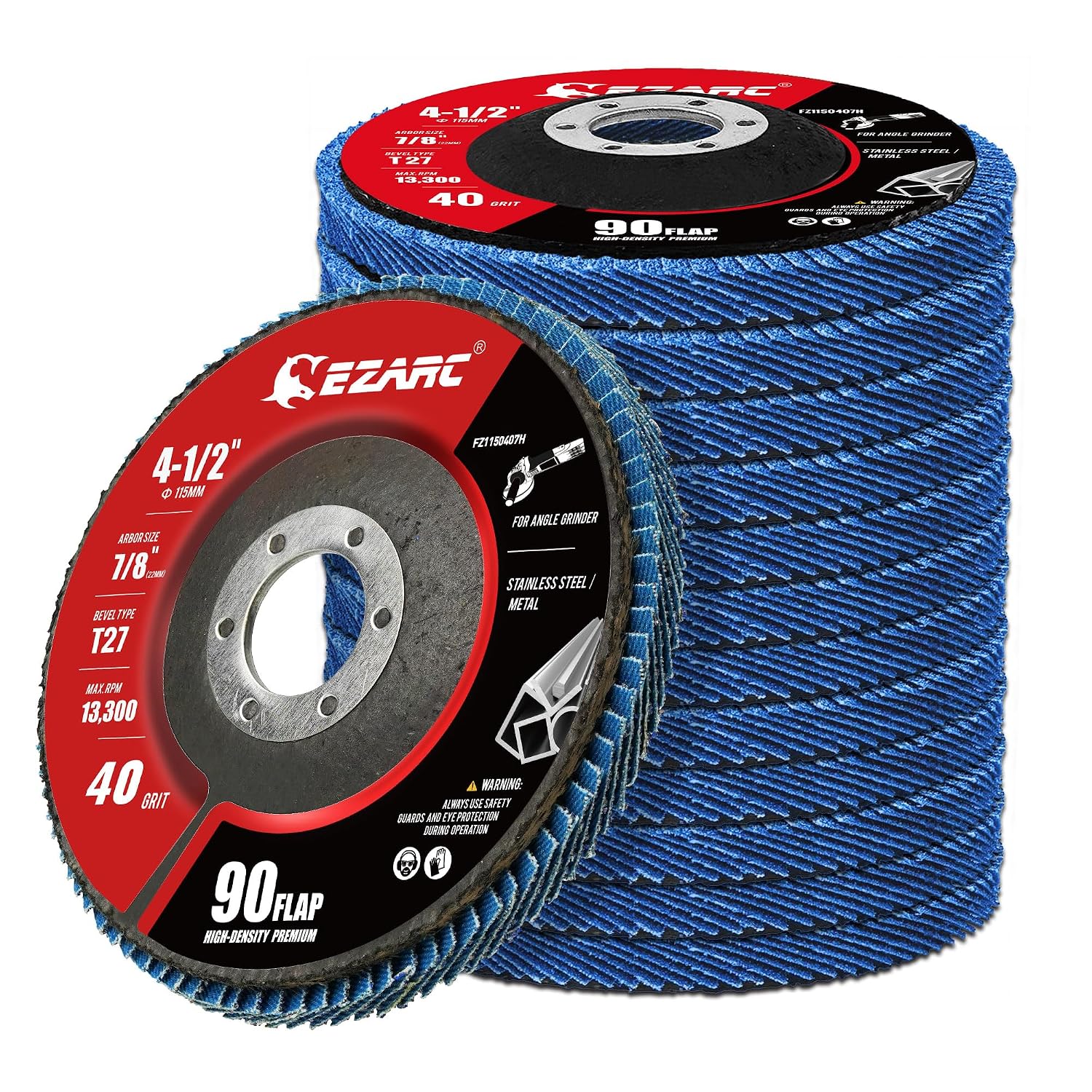 EZARC  Zirconia Flap Discs 40 Grit 4-1/2 x 7/8-Inch Type 27 12-Pack