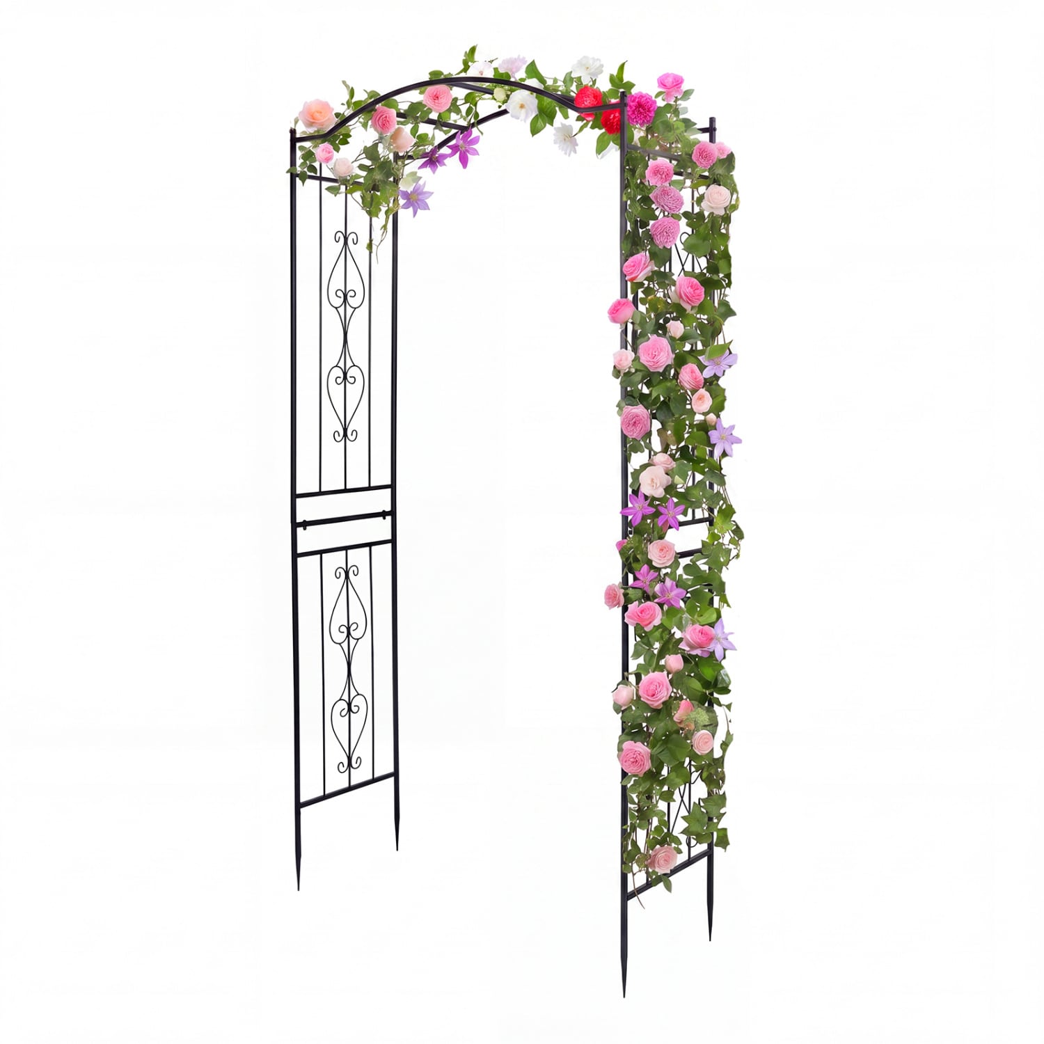 Volenca - 7.5-ft Heavy-Duty Metal Garden Arbor Arch Trellis with Curved Roof for Climbing Plants