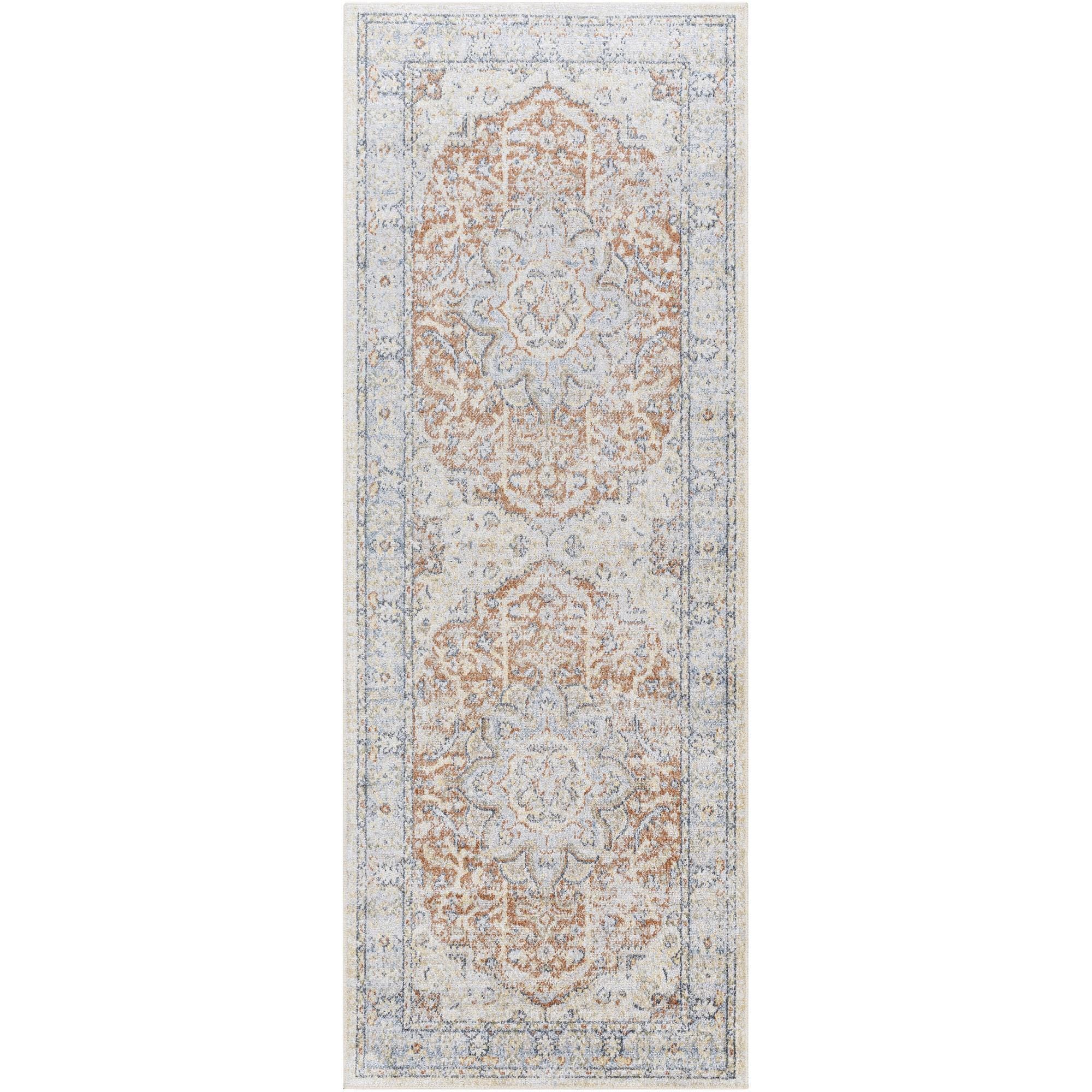Livabliss LLL2333-2773 Lillian 3 x 8 (ft) Polyester Light Blue/Rust Rectangular Indoor Medallion Vintage Machine washable Runner rug