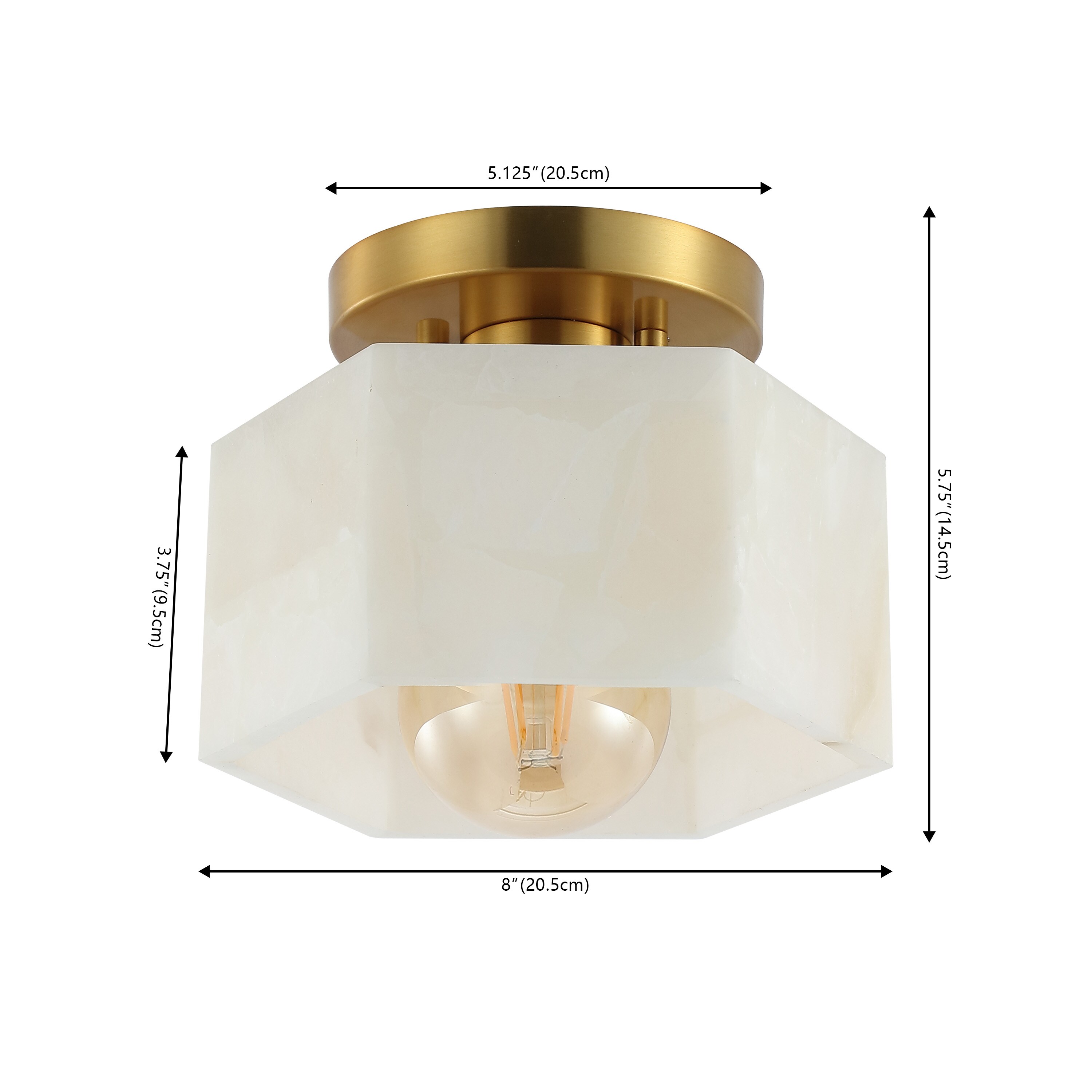 Tessa 8" White Marbling Brass LED Semi Flush Mount Light