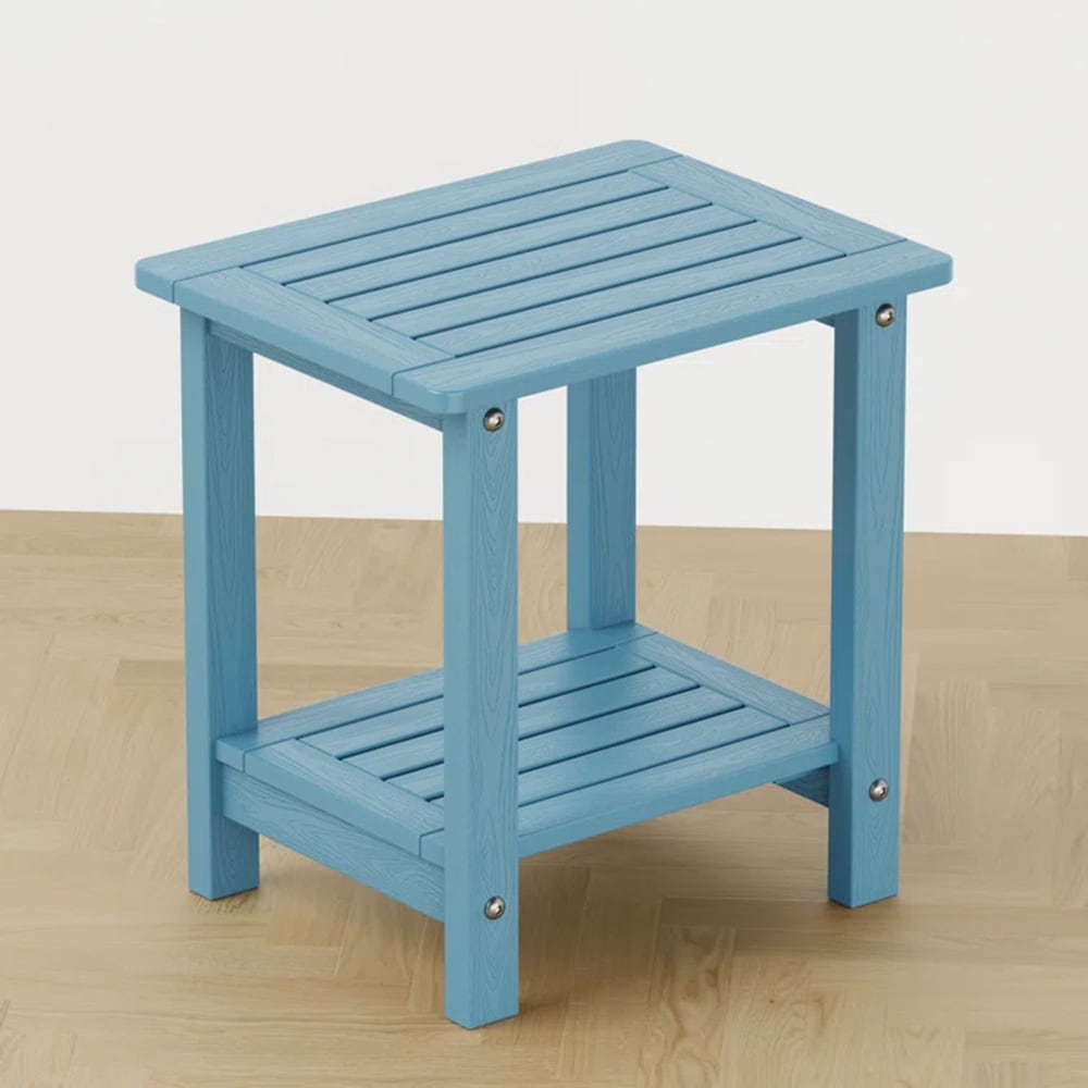 WINSOON YD8003 Blue Double Layer Patio Side Table Square Outdoor End 12.59-in W x 16.14-in L