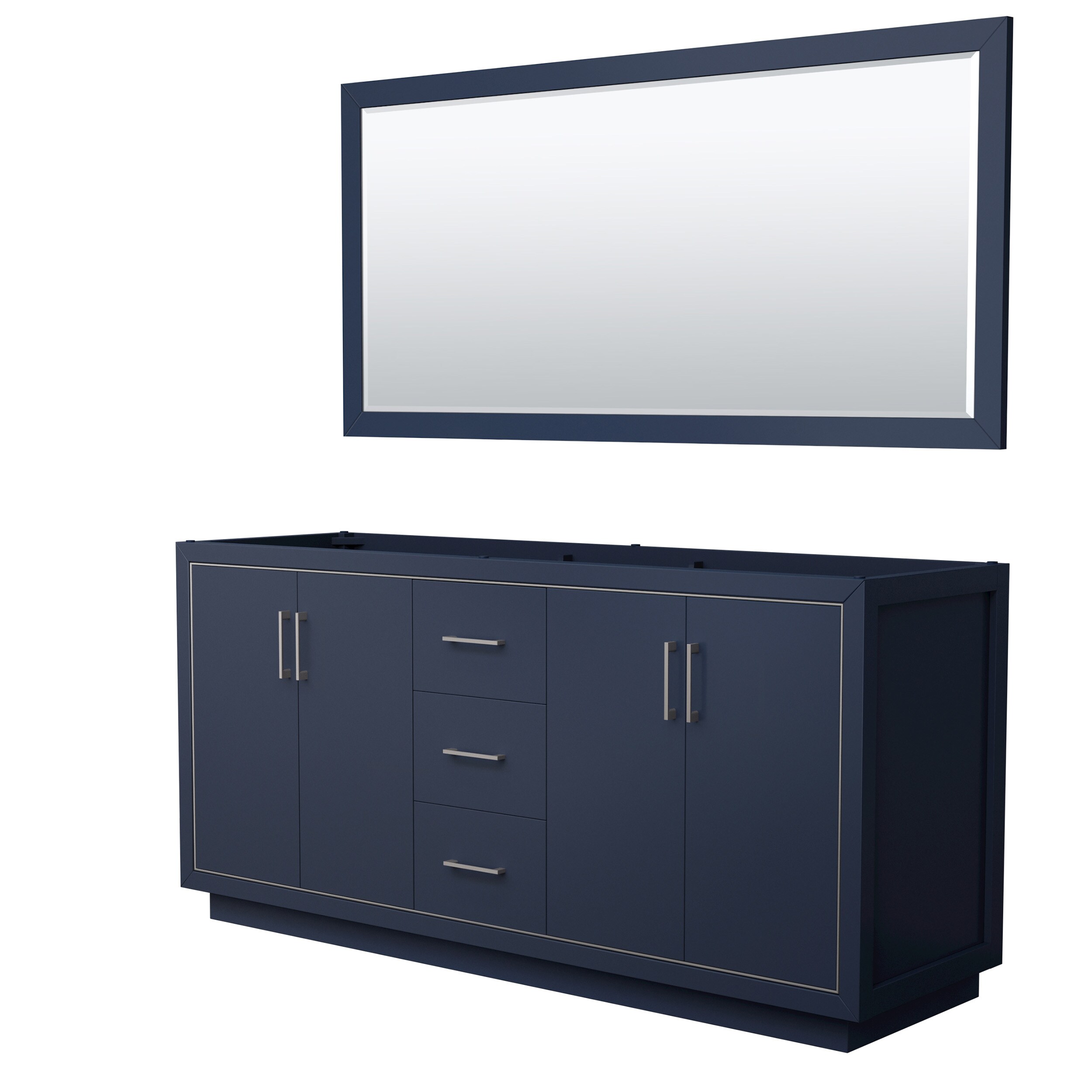 Wyndham Collection WCF111172DBNCXSXXM70 Icon 72-in Dark Blue with Brushed Nickel Trim Bathroom Vanity Base Cabinet without Top (Mirror Included)