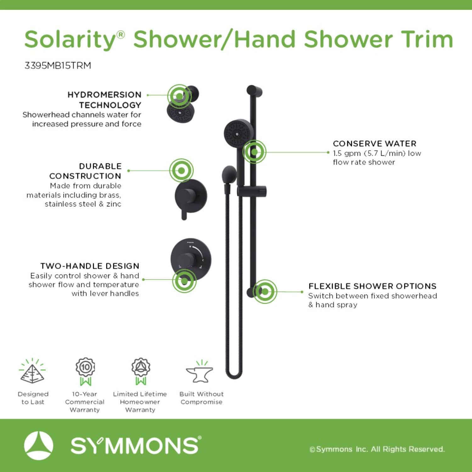 Symmons 3395MB15TRM Showerhead-Bar-Panels - View #5
