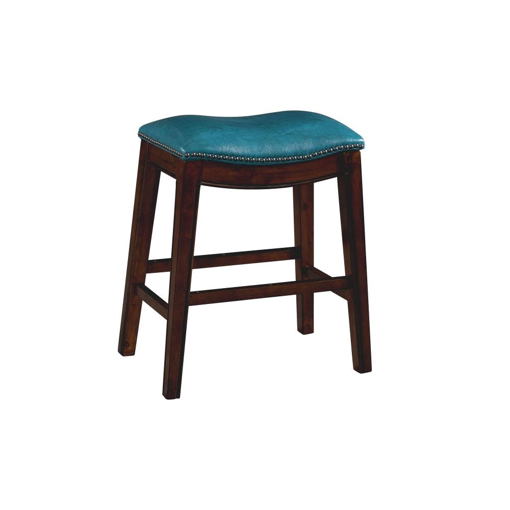 Picket House Furnishings LFS100CSTBL Bowen Smokey walnut 24.0-in H Counter height Saddle seat Upholstered Wood Bar Stool