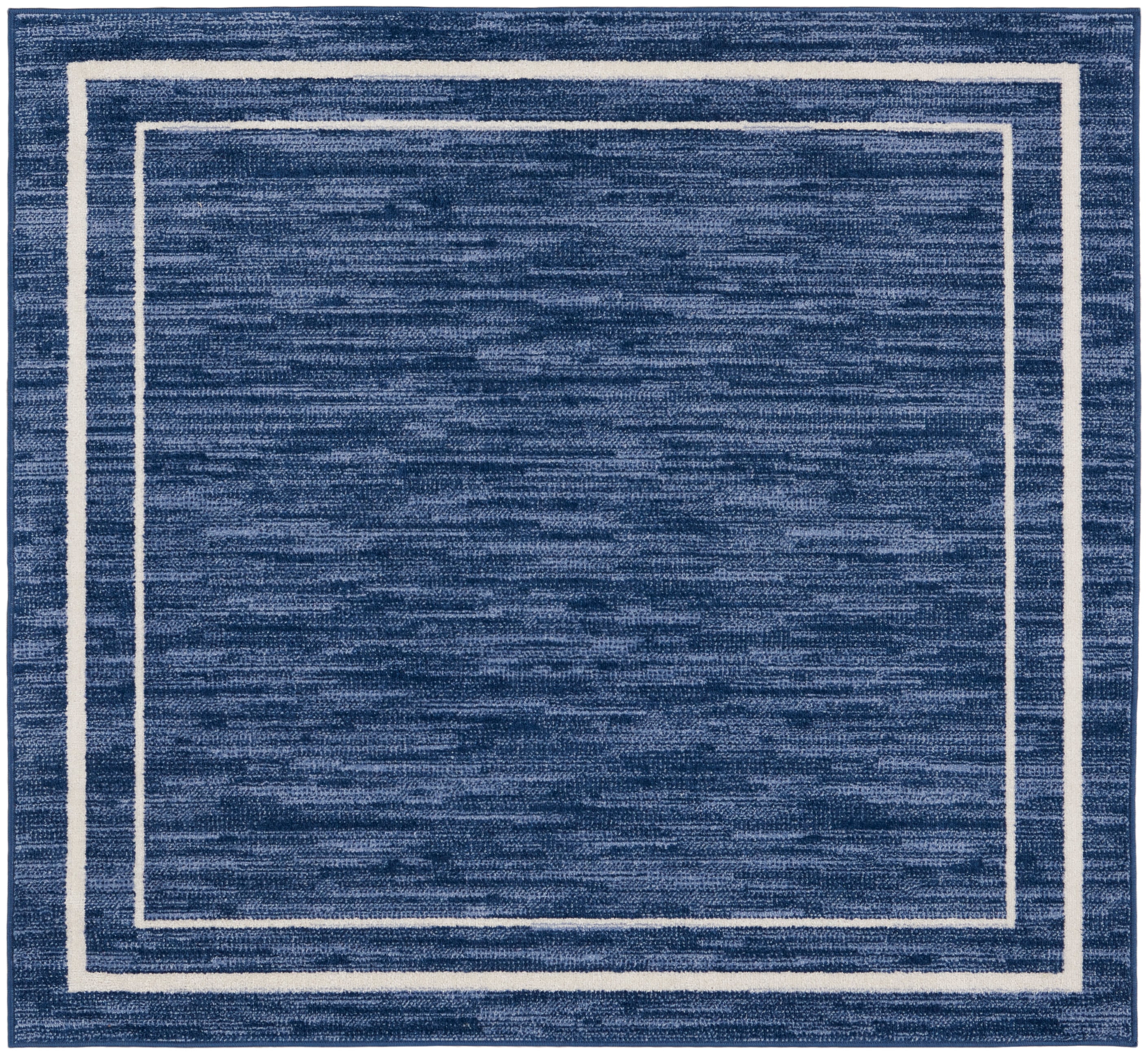 Navy/Ivory Synthetic 5' Square Indoor/Outdoor Easy-Care Rug