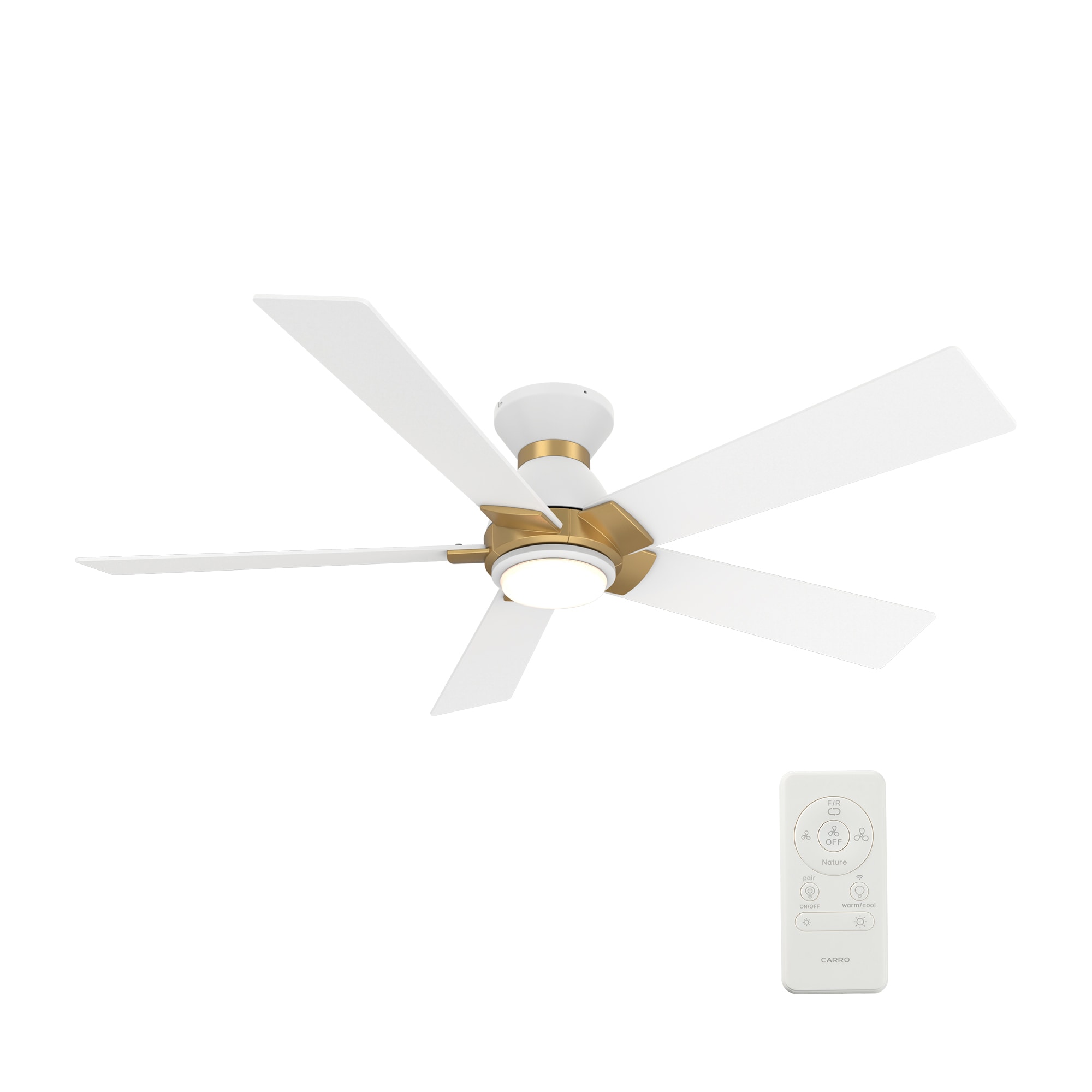 CARRO USA LS485J1-L11-W1-1G-FM Aspen 48-in Integrated LED Outdoor Flush Mount Smart White with White Blades Ceiling Fan With Light - Remote Included ( 5 -Blade )