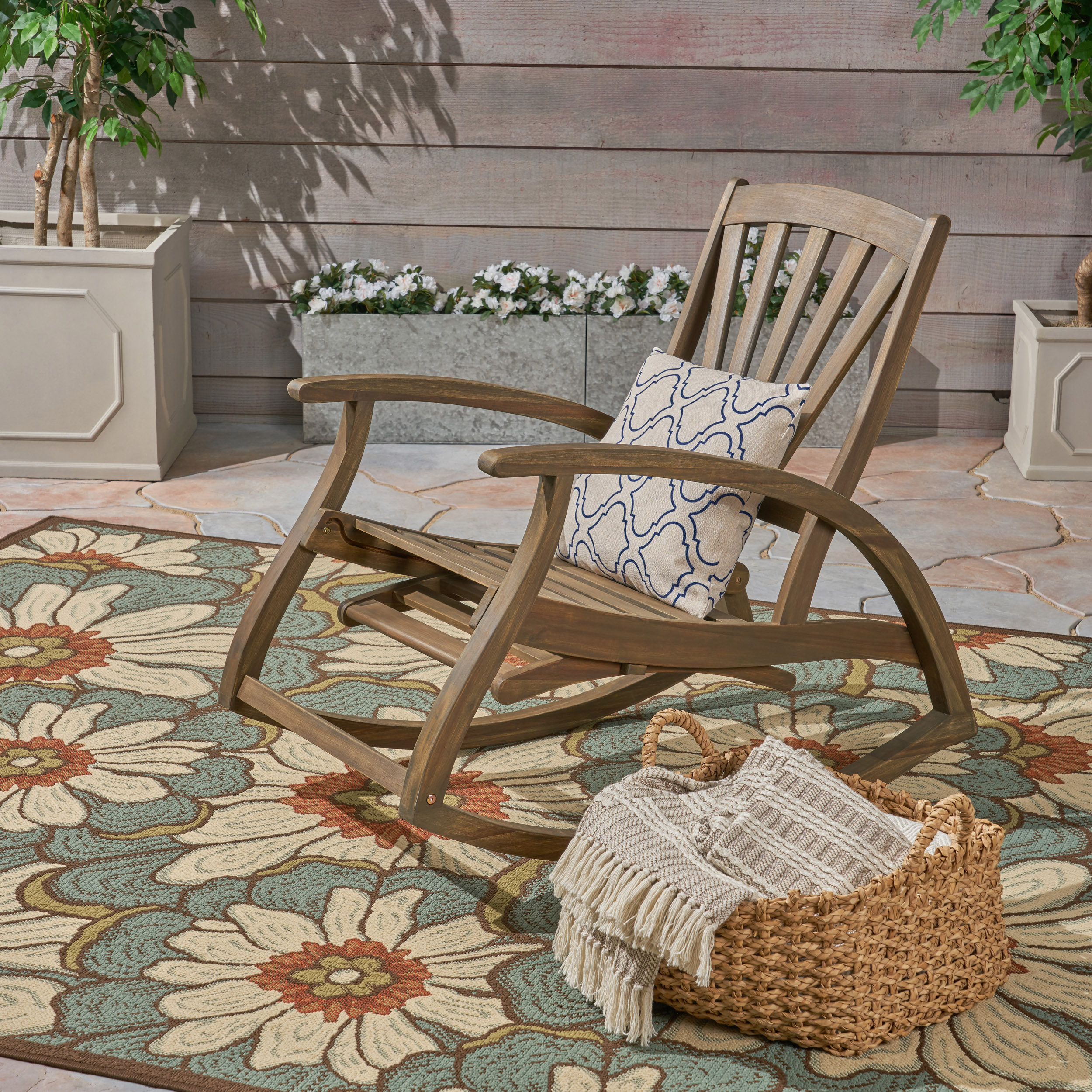 Best Selling Home Decor 305228 Sunview Grey Wood Frame Rocking Chair with Gray Solid Seat