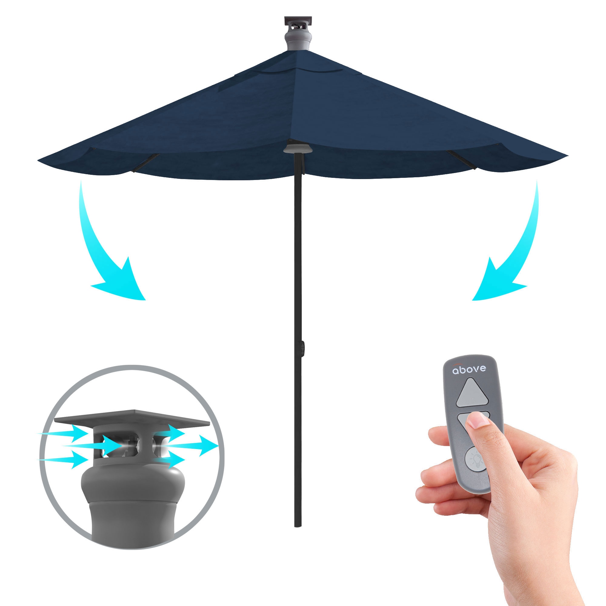 Above AB-H9-N 9-ft Aluminum Blue Market Patio Umbrella with Lights