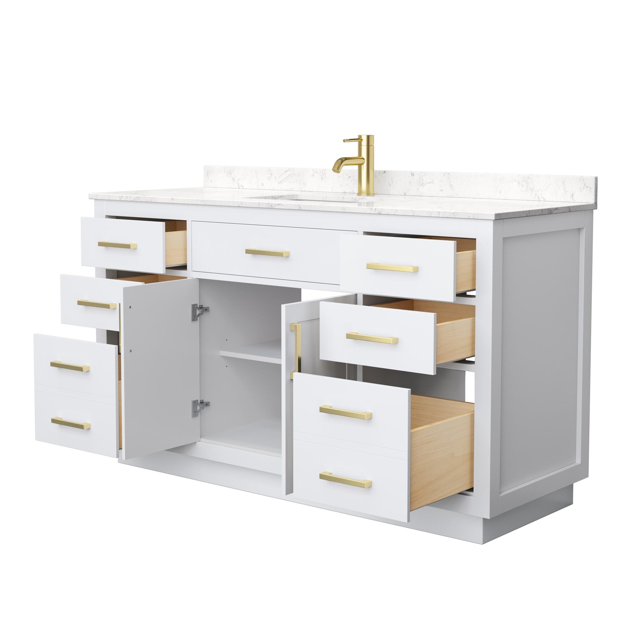 White 60'' Single Bathroom Vanity with Carrara Marble Top