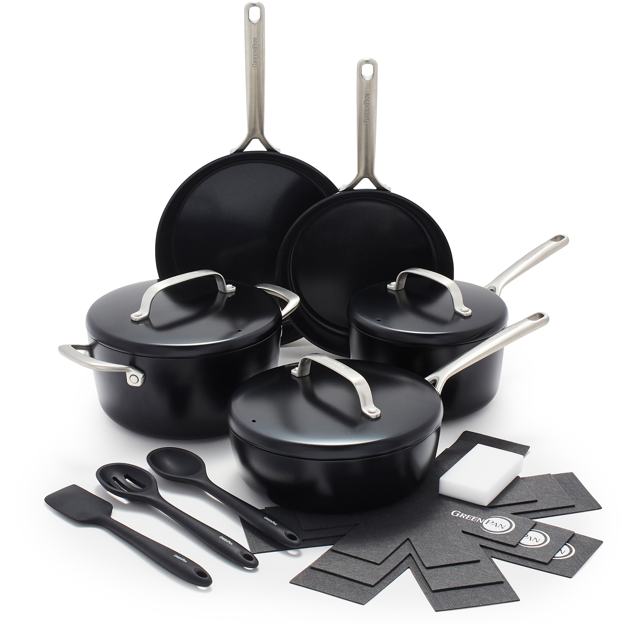 GreenPan Rio Ceramic Nonstick 16-Piece Cookware Set ,Black