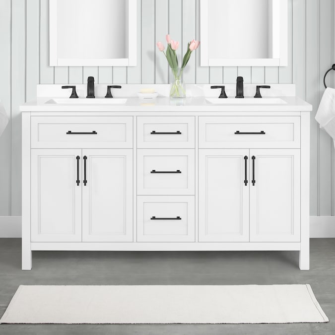 Allen Roth Brinkhaven 60 In White, What Size Mirrors For 60 Inch Double Sink Vanity Units
