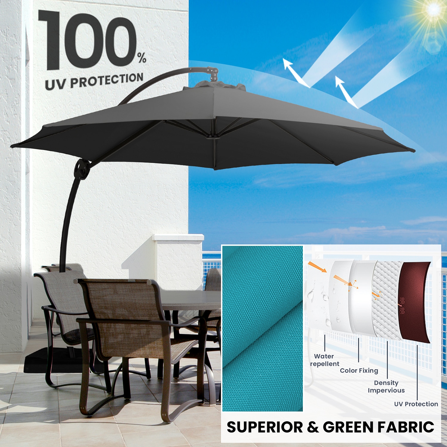 JEAREY 10-ft Gray Crank Cantilever Umbrella with Base in the Patio Umbrellas department at Lowes.com