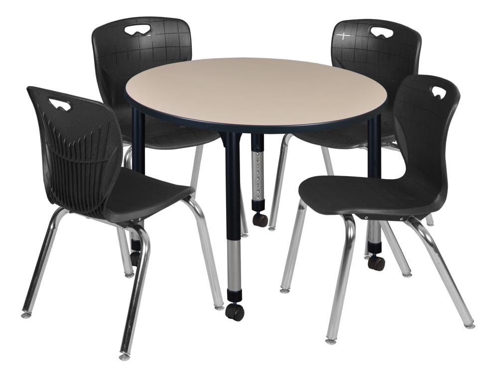 Regency TB42RNDBEAPCBK40BK Classroom Tables Off-White 4-Person Training Table (42-in W x 34-in H)