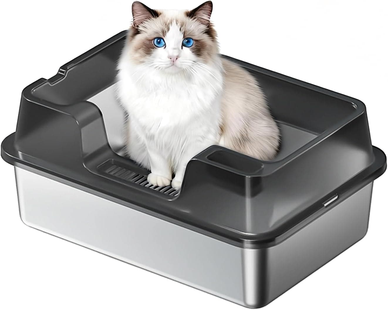 GAOMON - Enclosed Leak-Proof Comfort - XL Stainless Steel Cat Litter Box with High Sides for Big ...