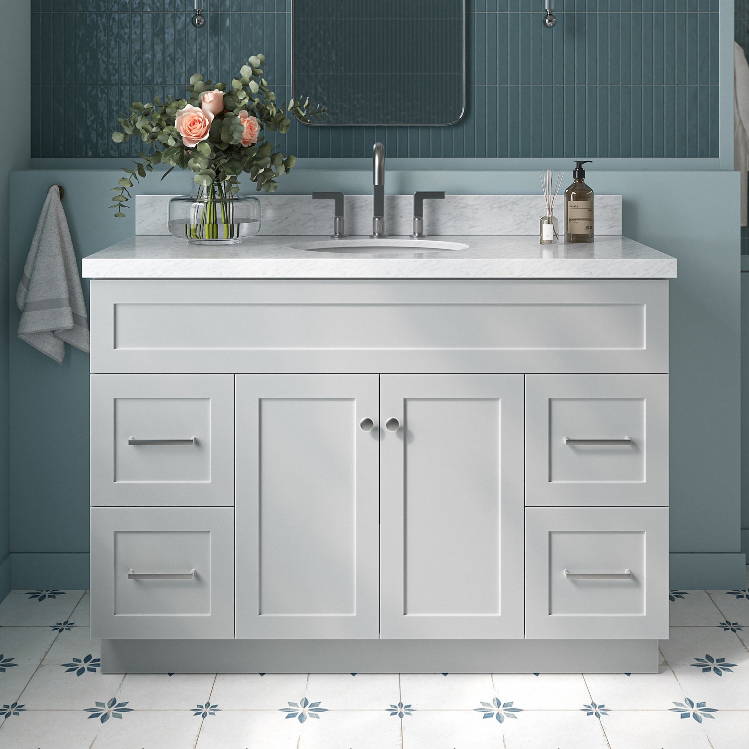 ARIEL F049SCWOVOGRY Hamlet 48-in Gray Undermount Single sink Bathroom Vanity with Carrara White Marble Marble Top