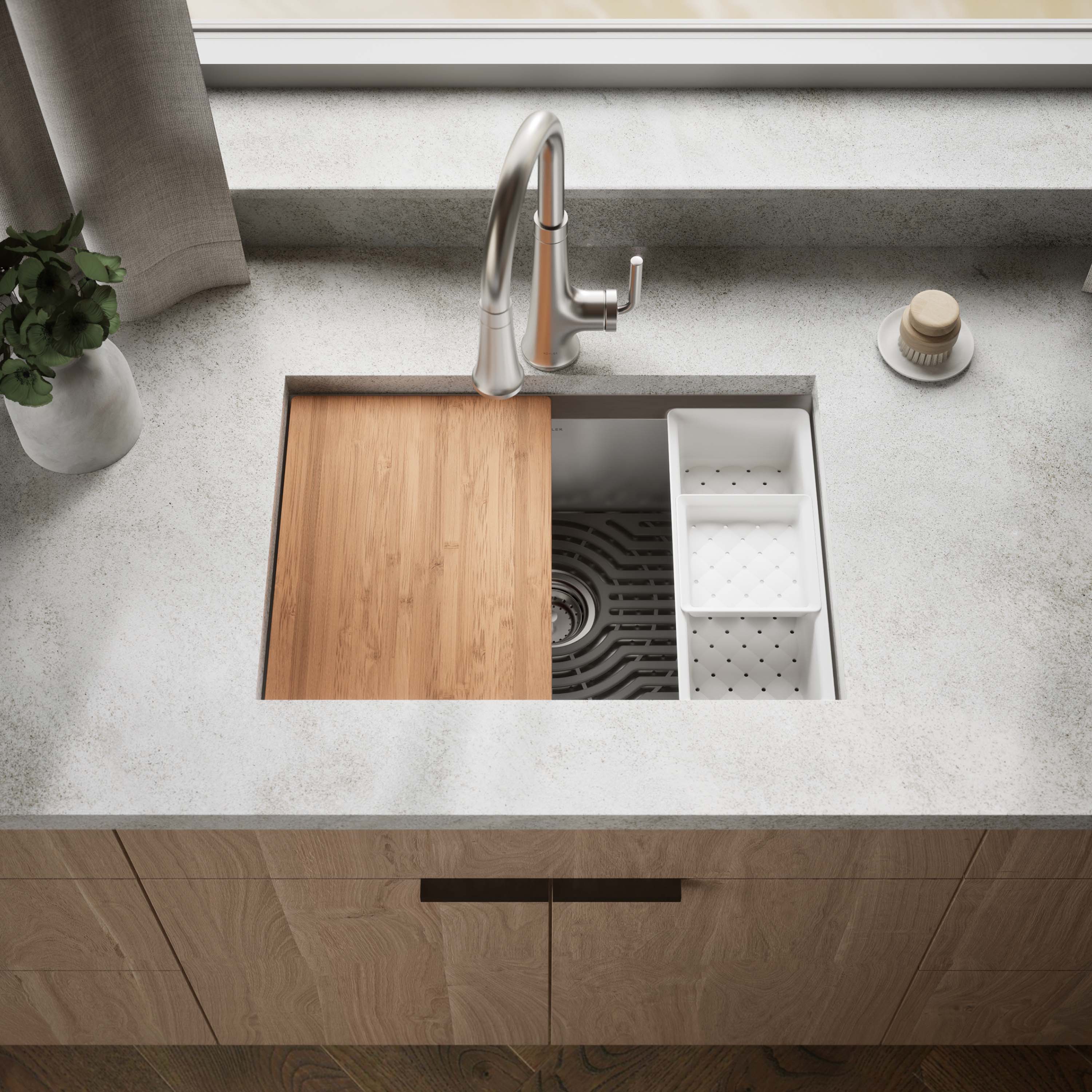 KOHLER 80086-1PC-NA Task Drop-in or undermount 27-in x 22-in Stainless steel Single bowl 18 -Gauge Workstation Kitchen Sink