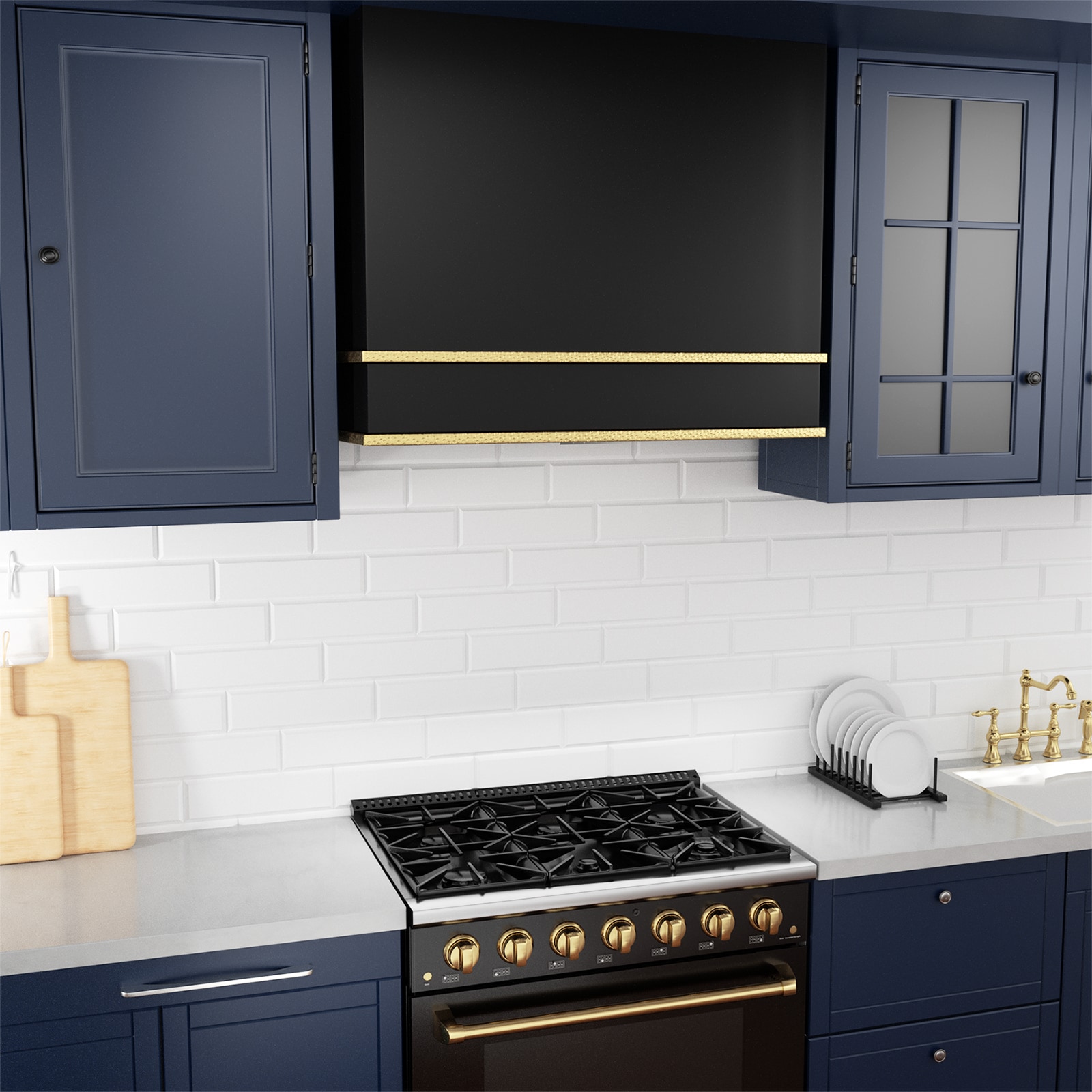 Akicon 36 Inch Black and Gold Stainless Steel Wall Mounted Range Hood