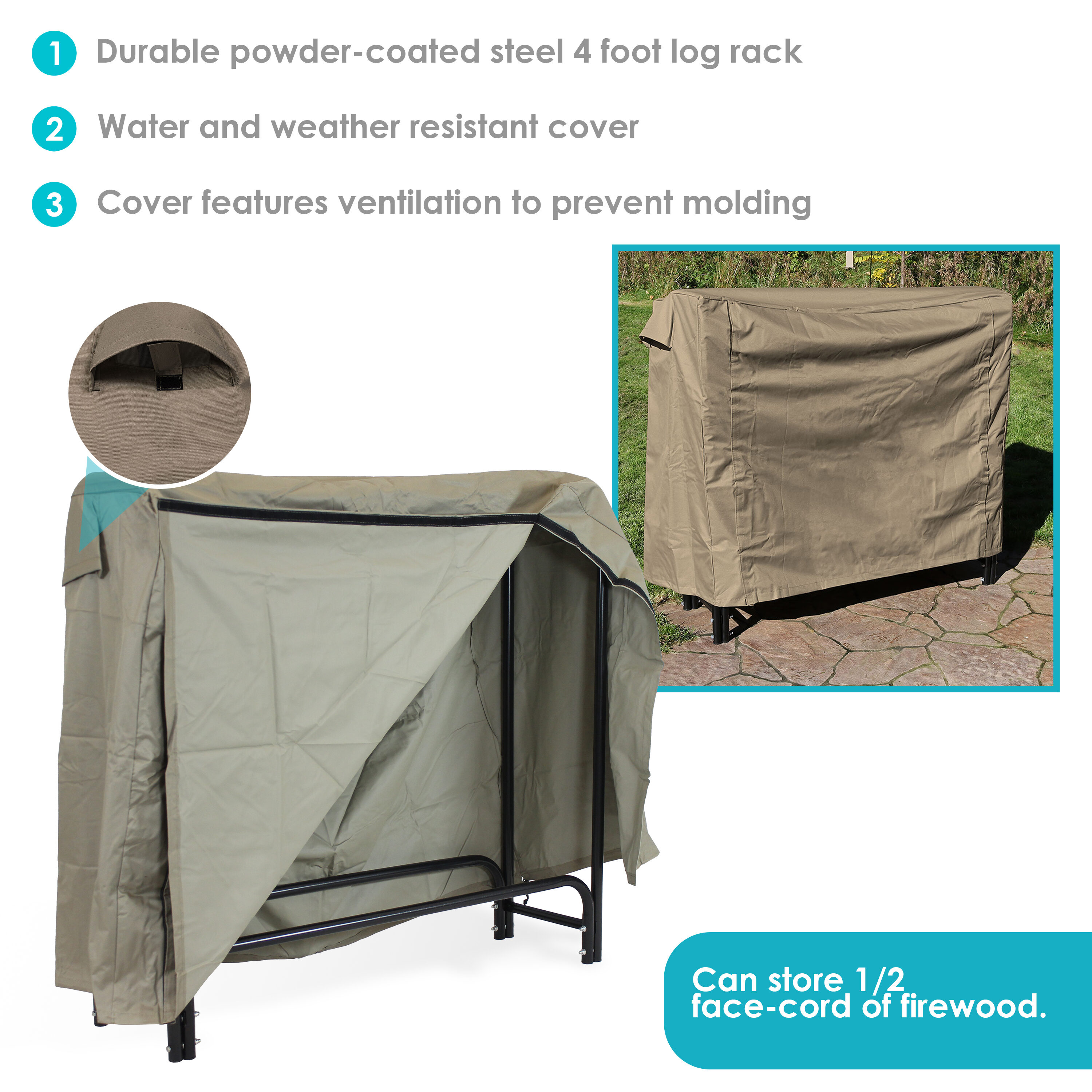 Sunnydaze Decor QX-4LR-4LRC-KHAKI Firewood-Storage - View #9