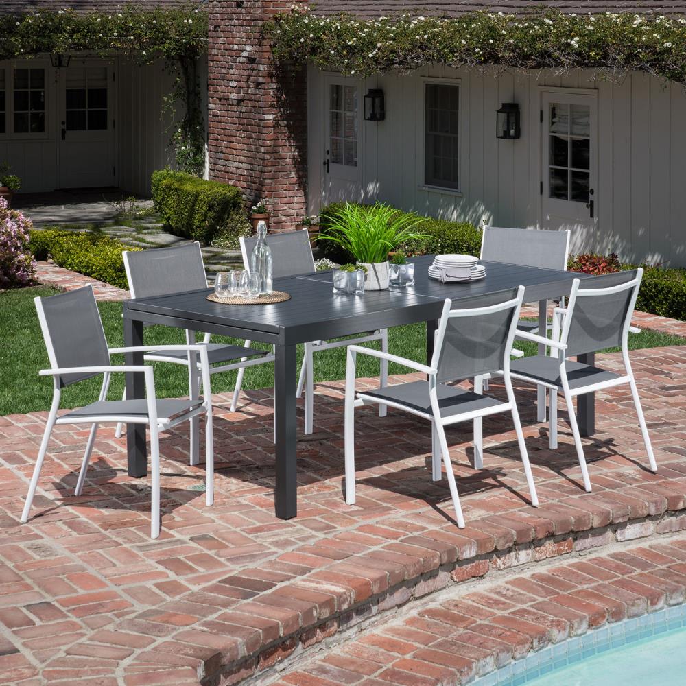 Hanover Naples 7-piece Gray Patio Dining Set Aluminum Rectangle Table 