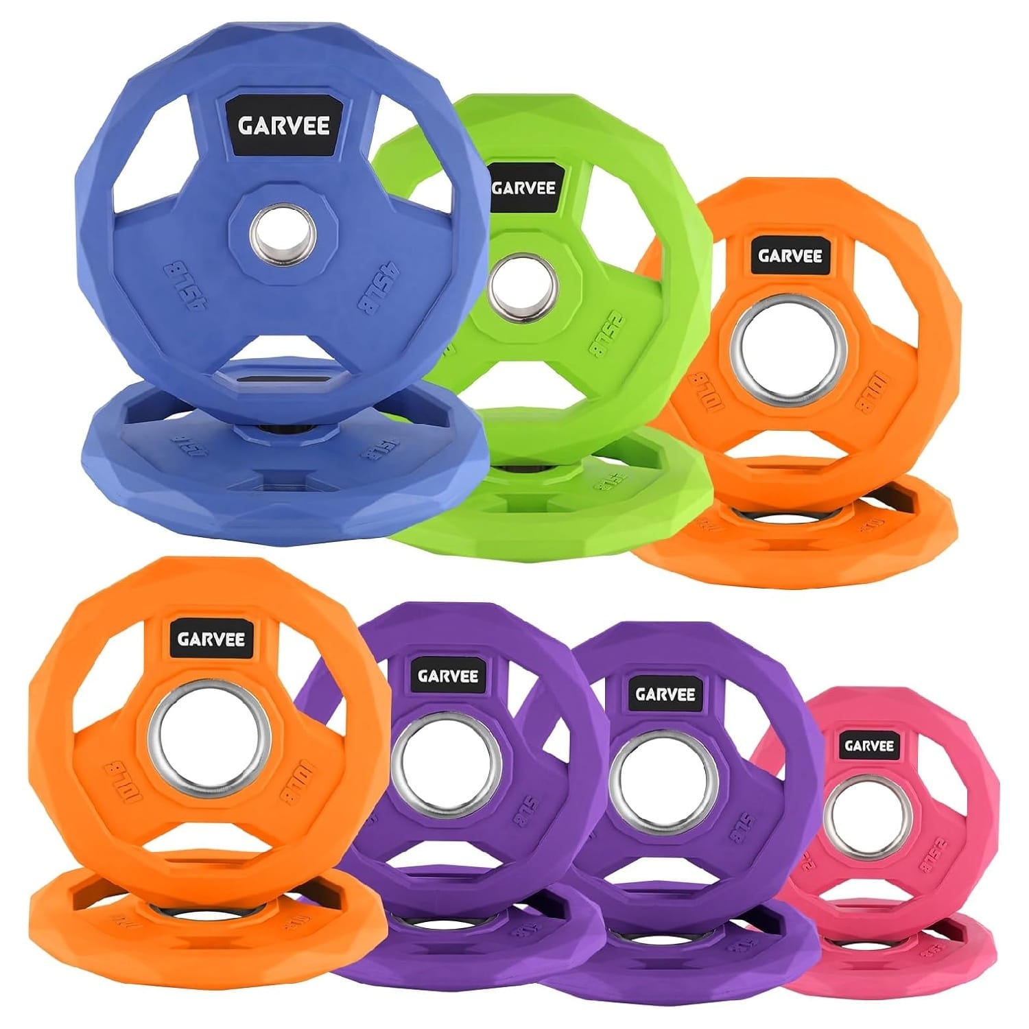 Qeetex GGL-PSS-337STV4A 2-Inch Bumper Plates Set -Rubber Coated Cast Iron Weight Platesfor Home Gym Commercial Use Barbell Plates  Multiple Weights Options