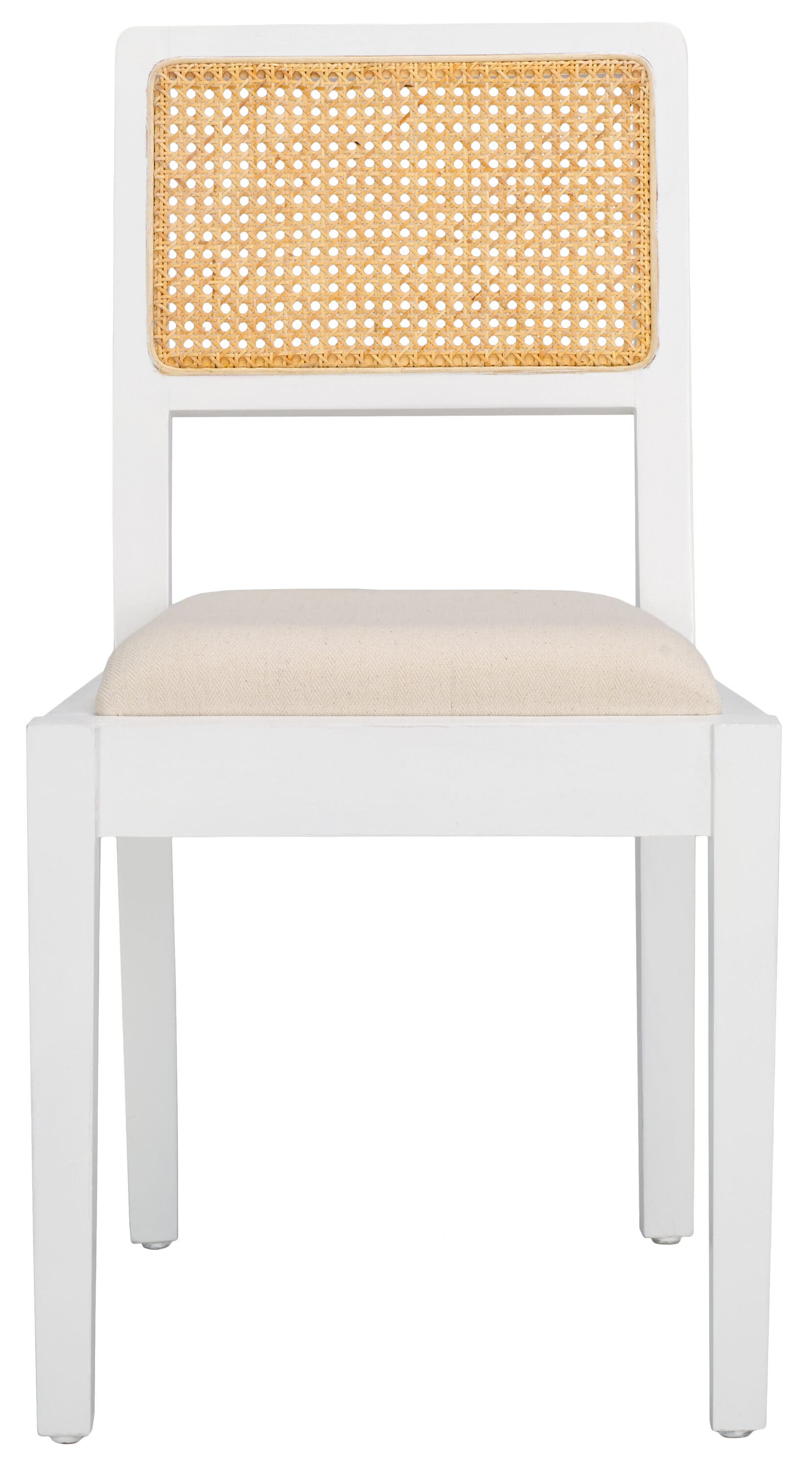 Suzetta White and Natural Pine Wood Side Chair with Rattan Backrest