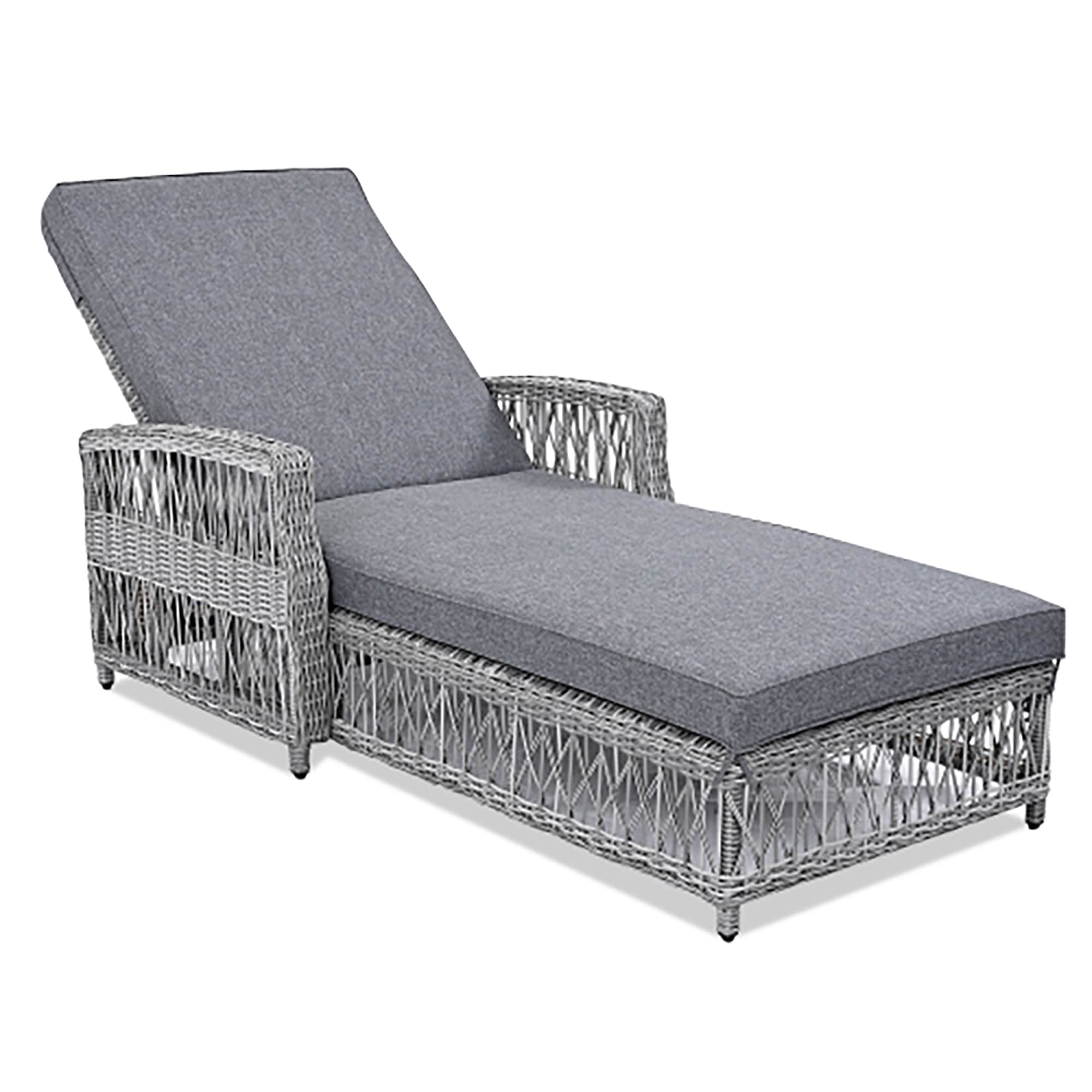 CASAINC CA-1SCWSDG Outdoor Chaise Lounge Armrests Patio Adjustable Recliner Wicker Gray Wicker Frame Stationary Conversation Chair with Gray Cushioned Seat