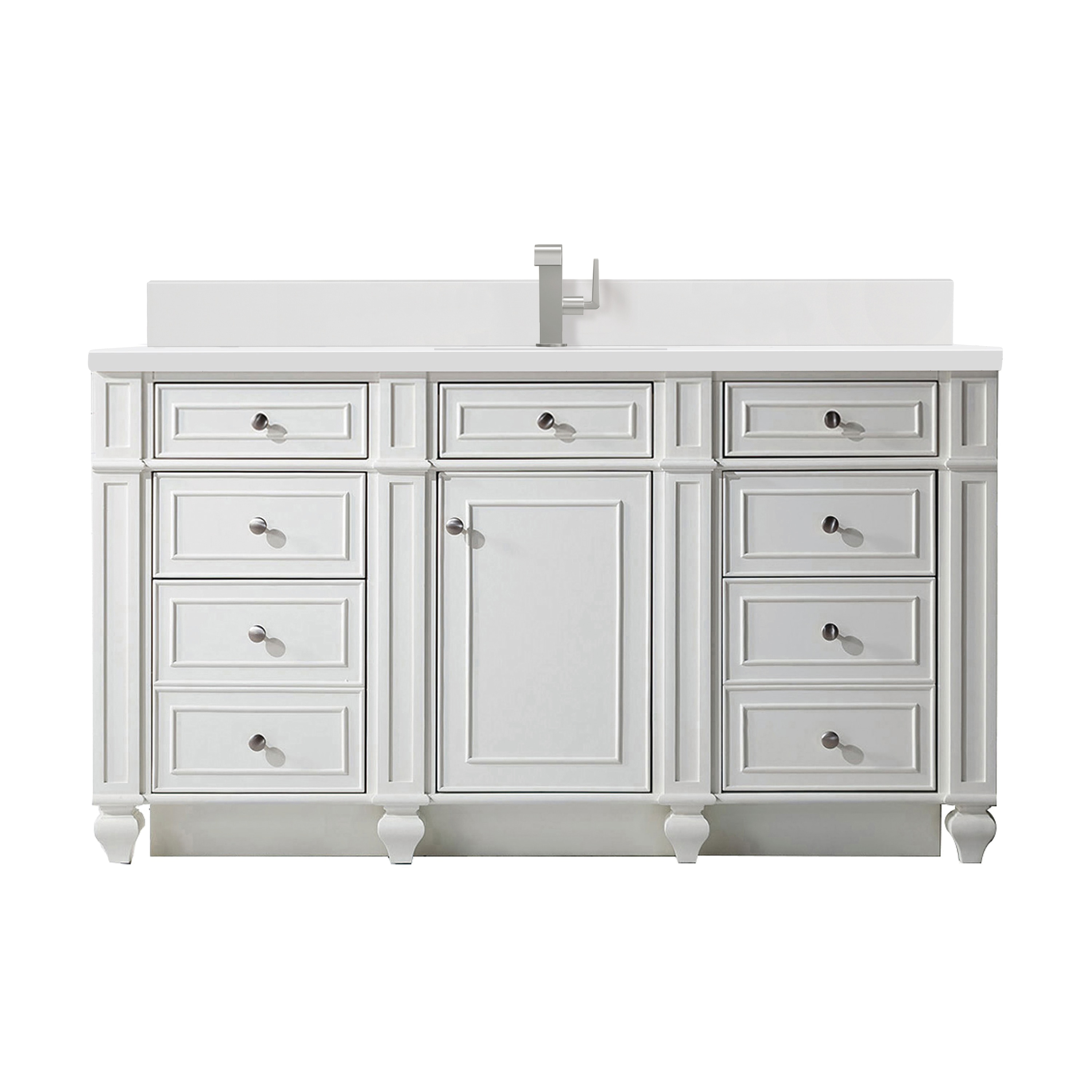 James Martin Vanities 157-V60S-BW-1WZ Bristol 60-in Bright White Undermount Single Sink Bathroom Vanity with White Zeus Quartz Top