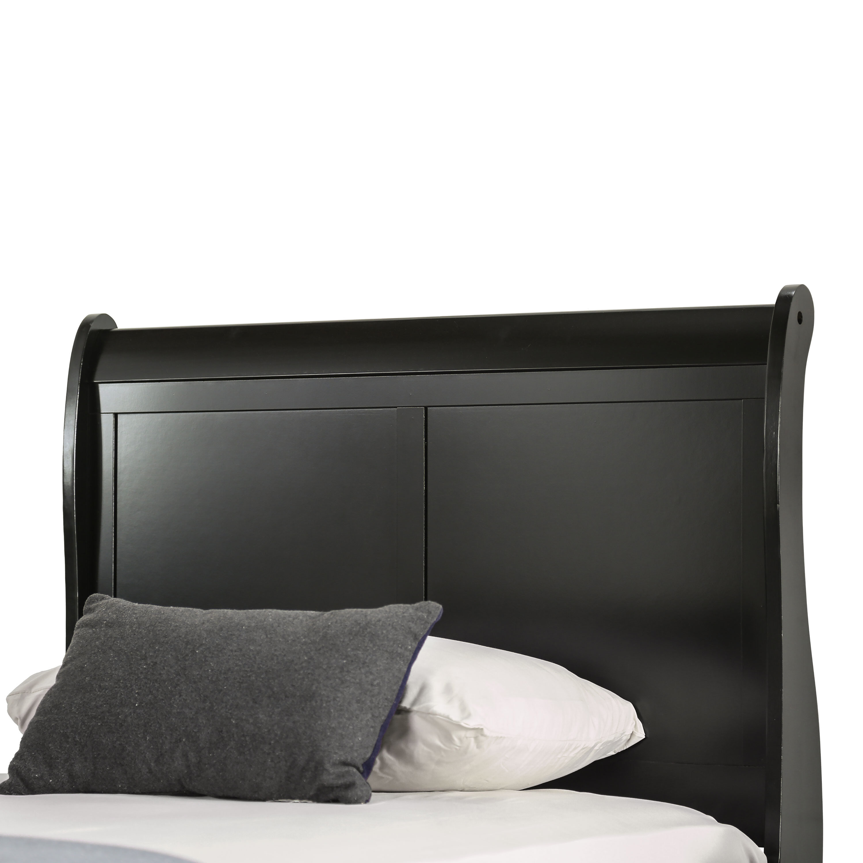 Black Twin Sleigh Bed with Wood Frame and Headboard