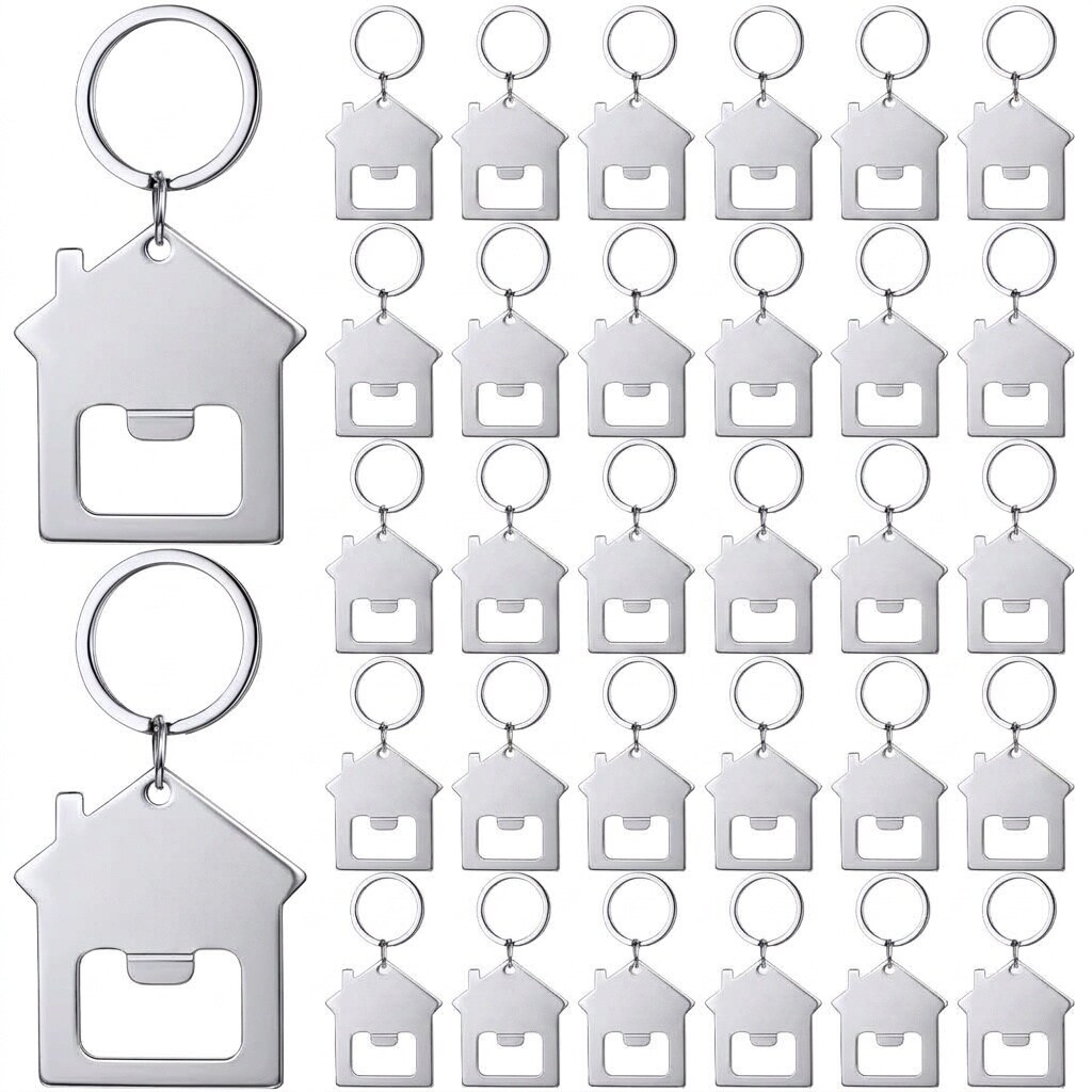 Aoibox  Silver Aluminum Alloy House Shaped Bottle Opener Keychains 1 77 x 1 97 in Set of 30 Generic