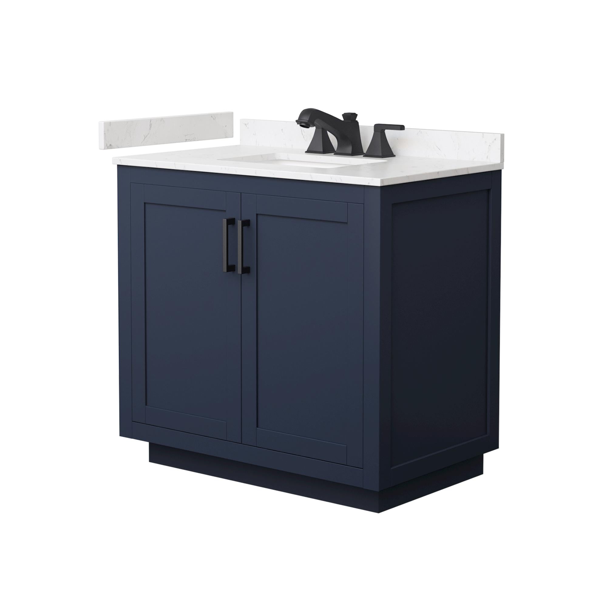 Wyndham Collection WCF292936SBBC2US3MXX Miranda 36-in Dark Blue with Matte Black Trim Undermount Single Sink Bathroom Vanity with Carrara Cultured Marble Cultured Marble Top