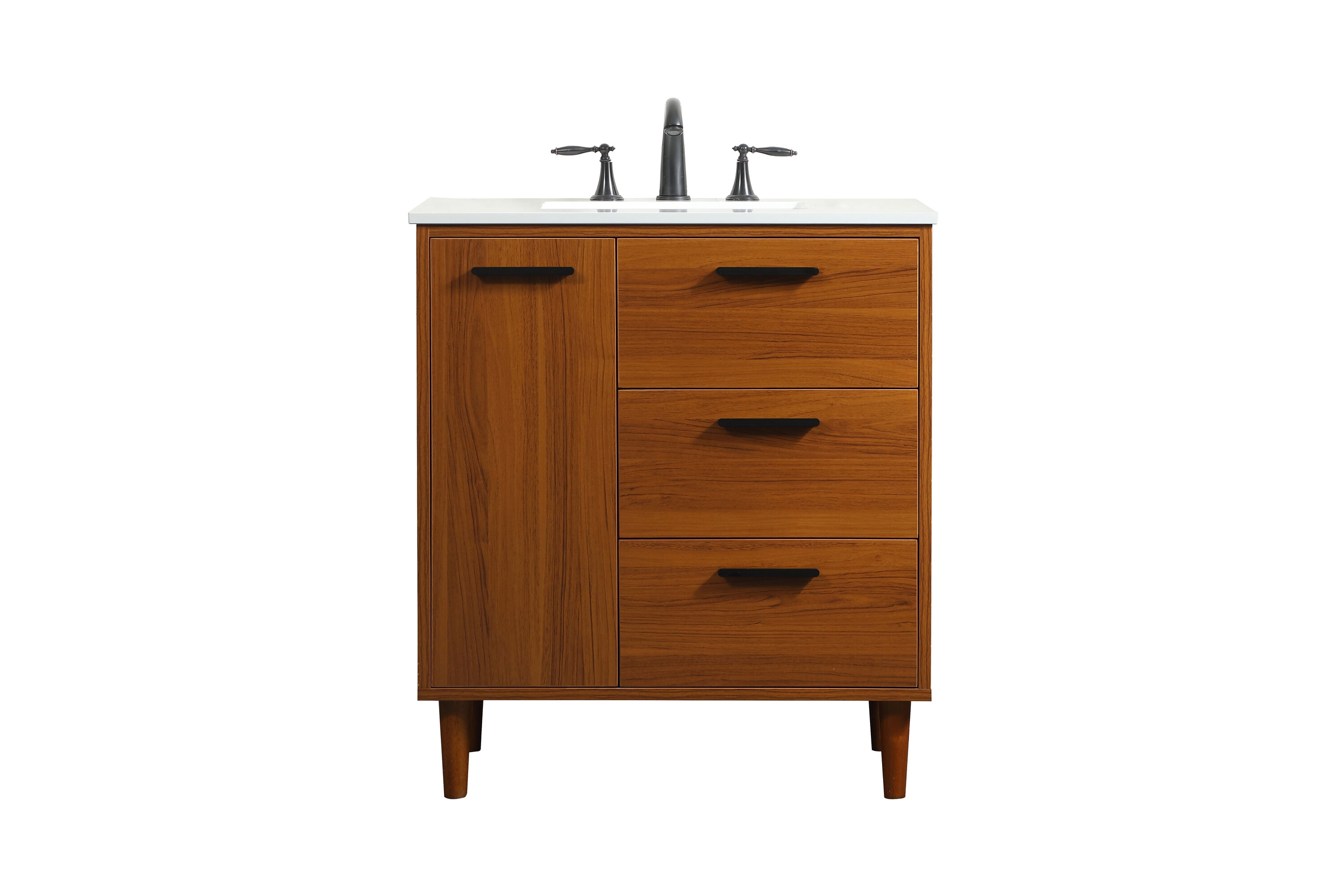 Elegant Decor HF141090MTK Home Furnishing 30-in Teak Undermount Single sink Bathroom Vanity with Ivory White Engineered marble Top