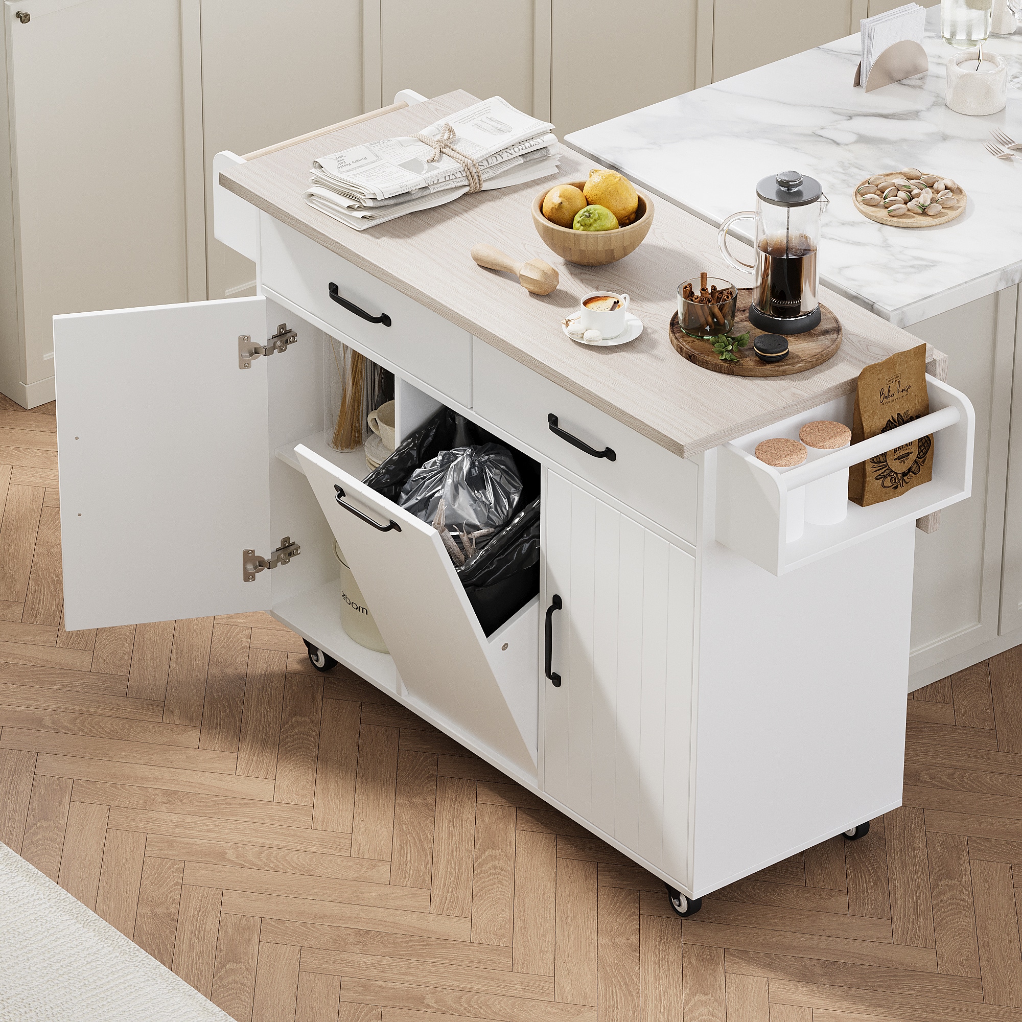 BABOOM BOM-W81AAW-OR White Composite Base with Composite Rolling Kitchen Island ( 19.7-Inches x 43.8-Inches x 35-Inches )