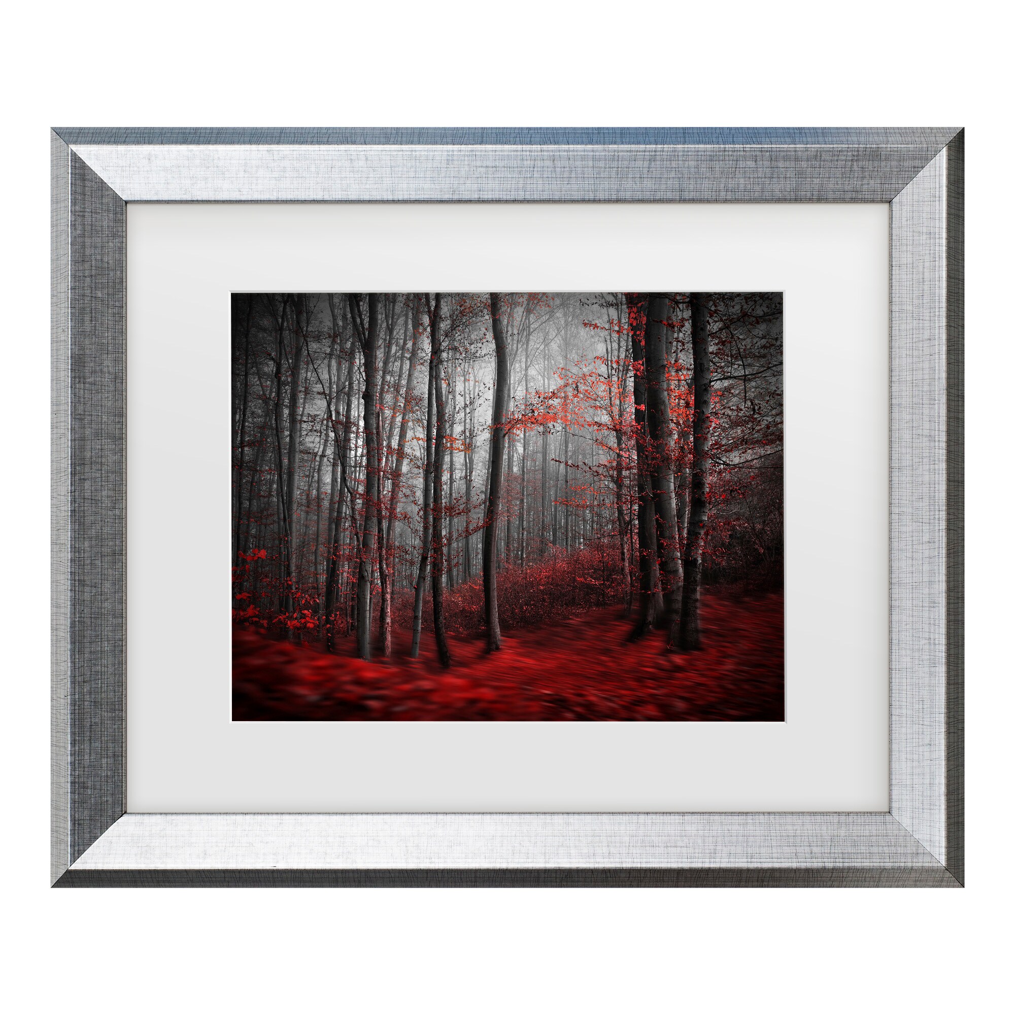 Silver Framed Red Forest Canvas Print for Kids' Nursery
