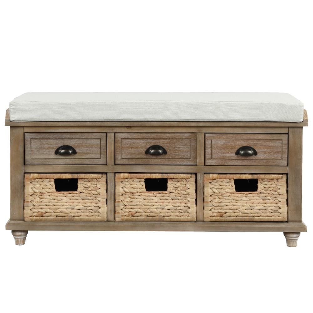 Sumyeg TR-WF195161AAN Rustic White washed Storage Bench 42.1-Inches x 15.4-Inches x 18.7-Inches