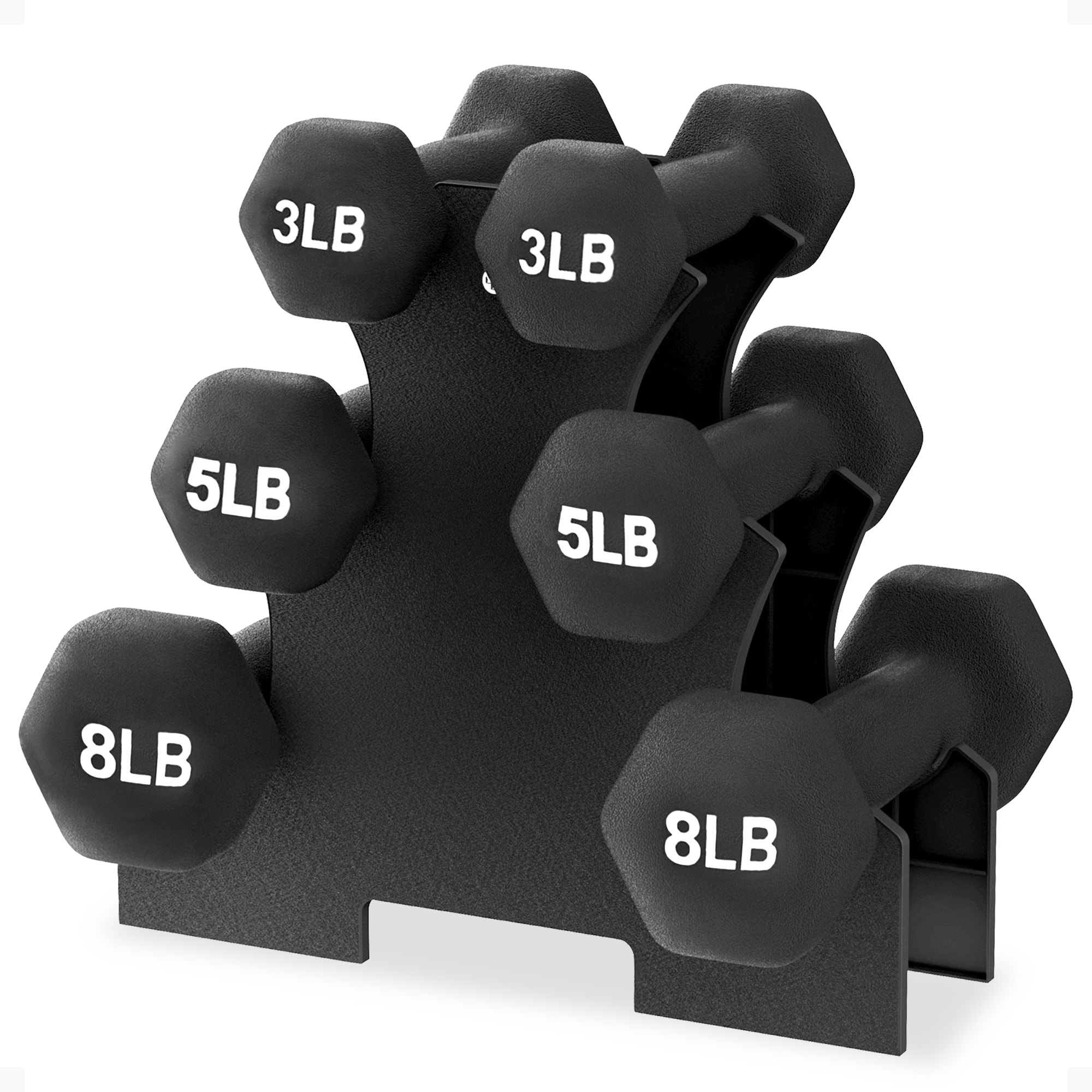 Balancefrom  Neoprene Dumbbells 3 Pair Hand Weights Set with Stand 32 Lb Black