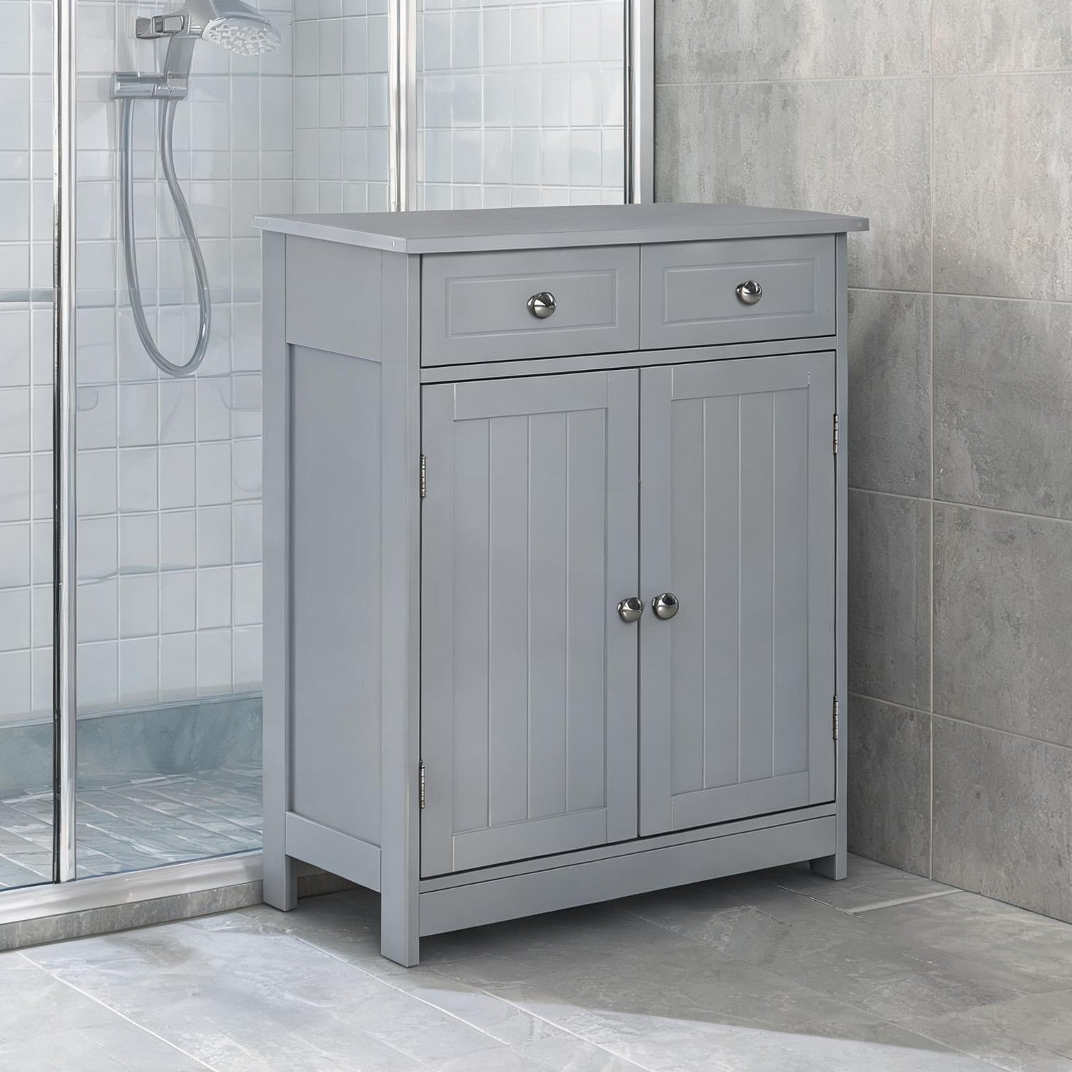 SunJet Cabinet with Grey MDF Storage and Drawers Shelving Adjustable Design 59.7 x 29.9 x 74.9 in