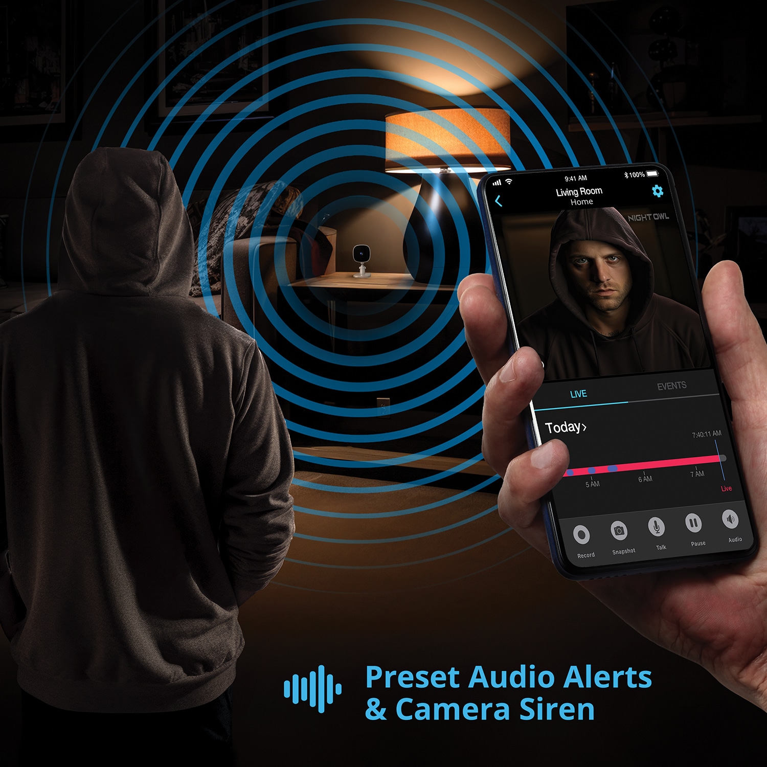 White Wireless Indoor Security Camera with Night Vision and Audio