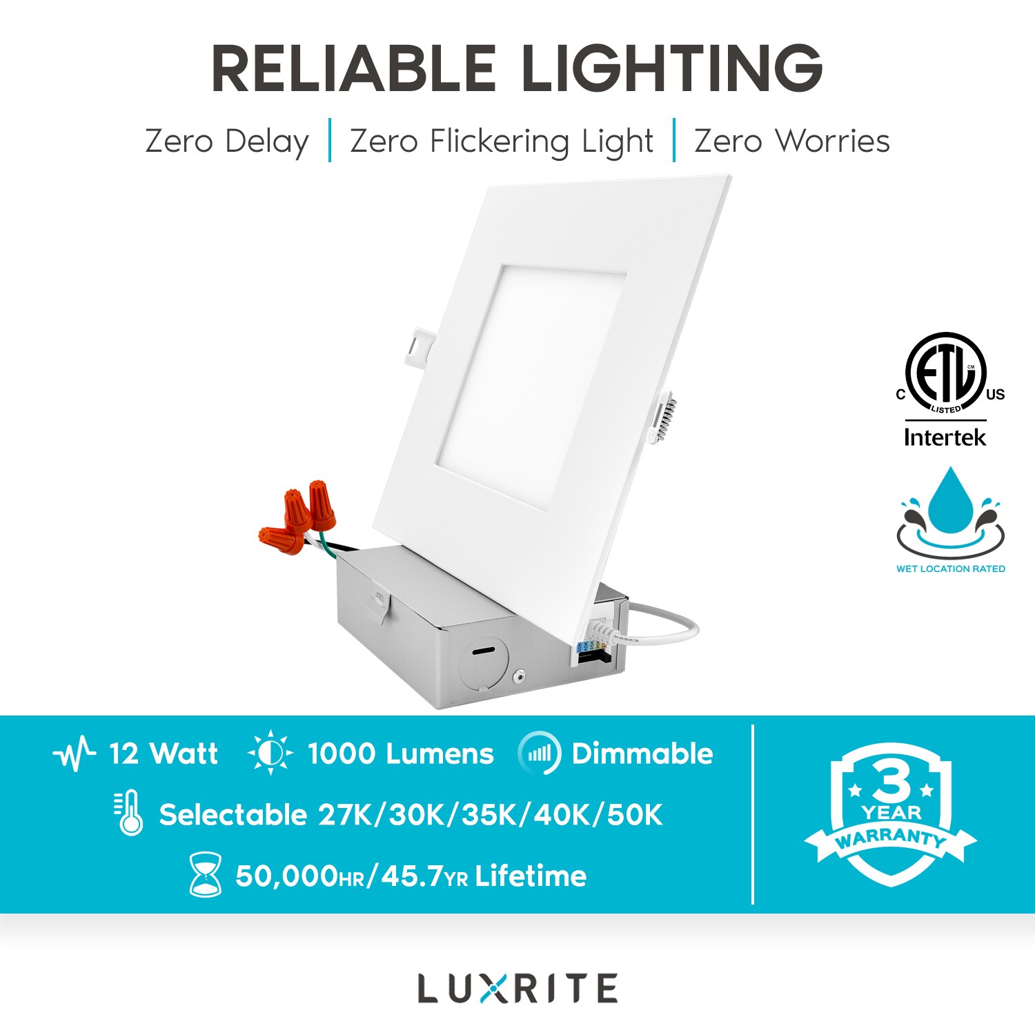 White 6'' Ultra Thin Square LED Recessed Lighting Kit