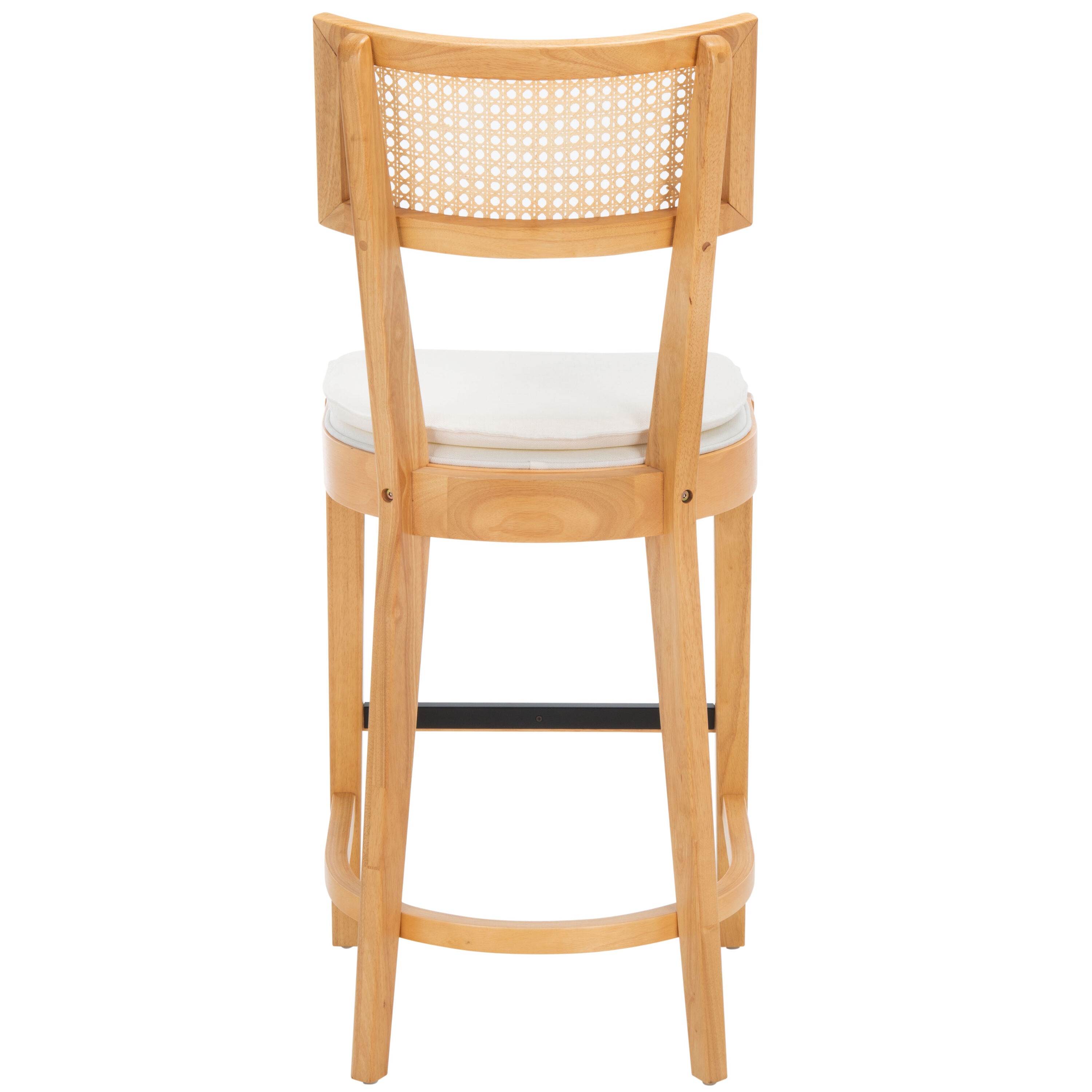 Natural Wood and Woven Cane Counter Stool with White Cushion