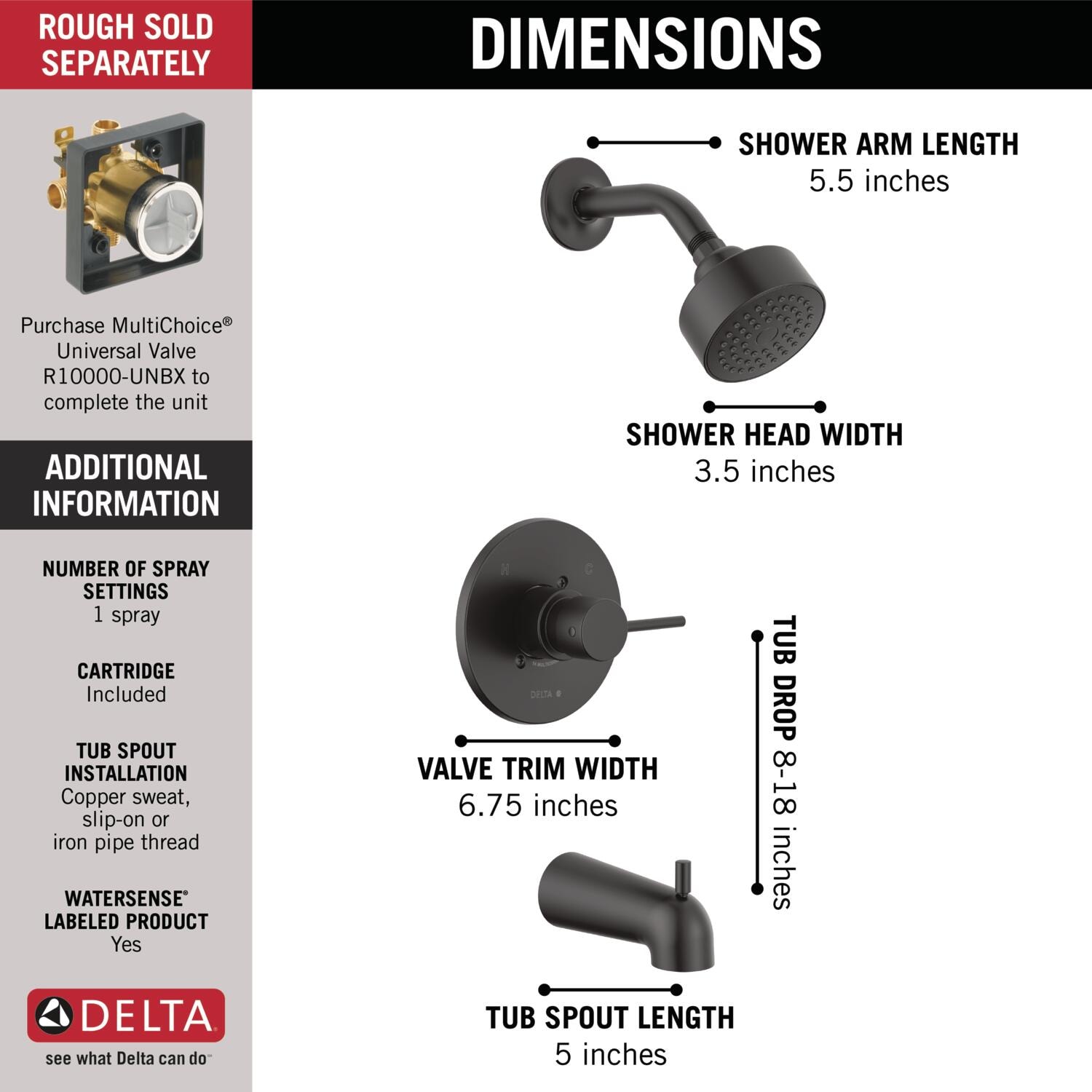 Delta T14459-BL-PP Tub-Shower-Faucets - View #2
