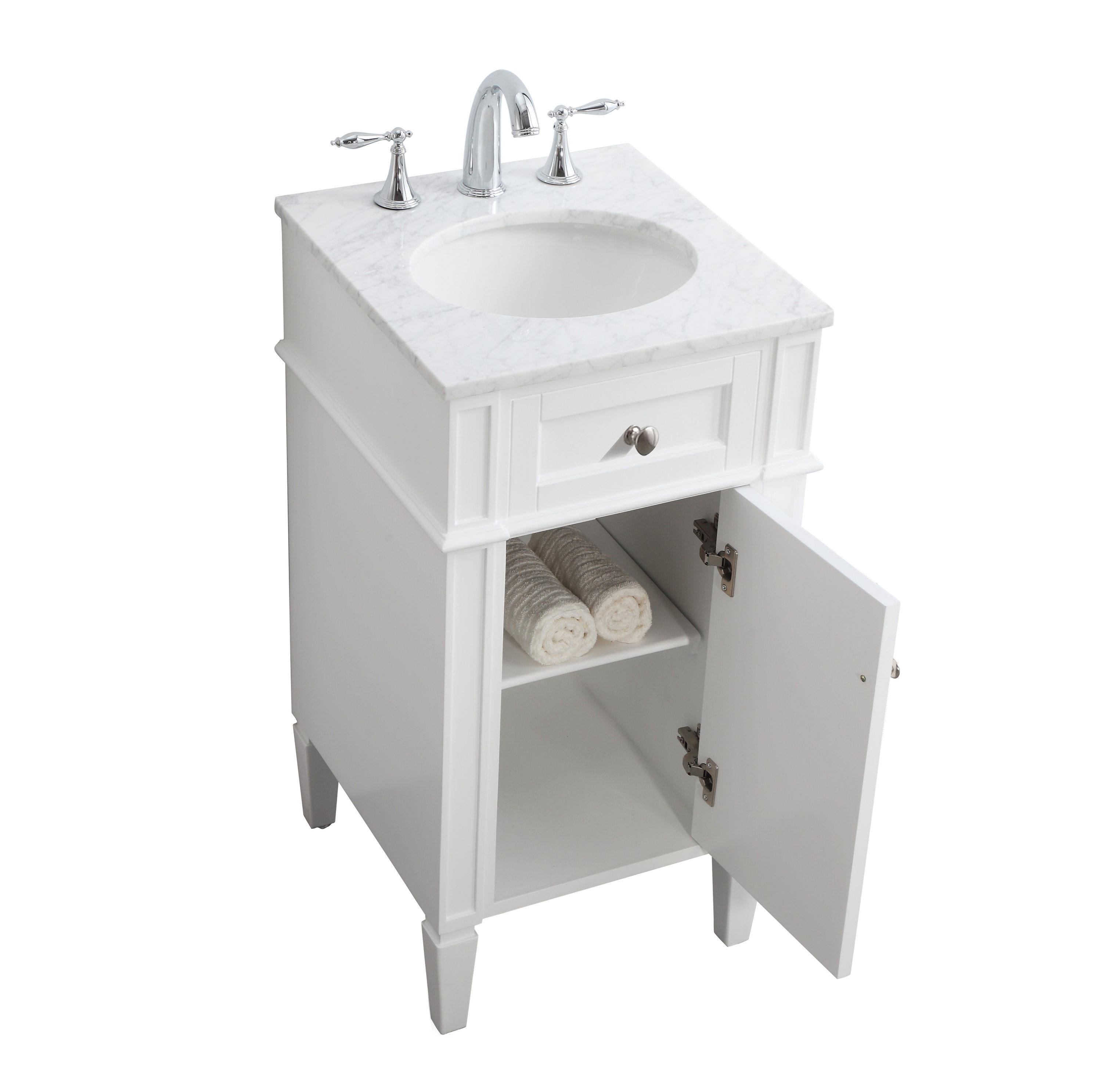 White Carrara Marble Single Sink Vanity with Storage Cabinet