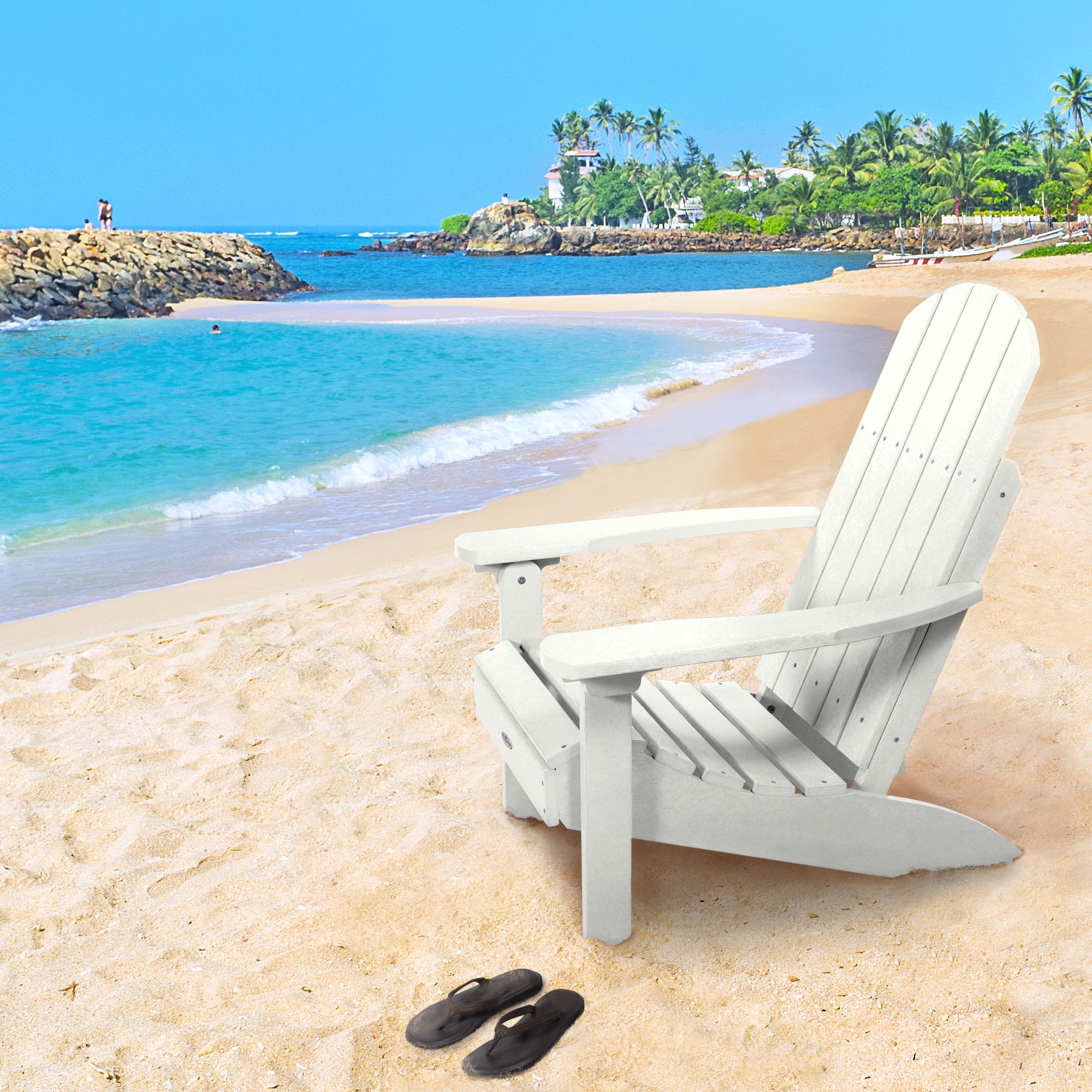 highwood BV-CLAS1-CWH Cape Coconut White Poly-lumber Frame Stationary Adirondack Chair with Slat Seat