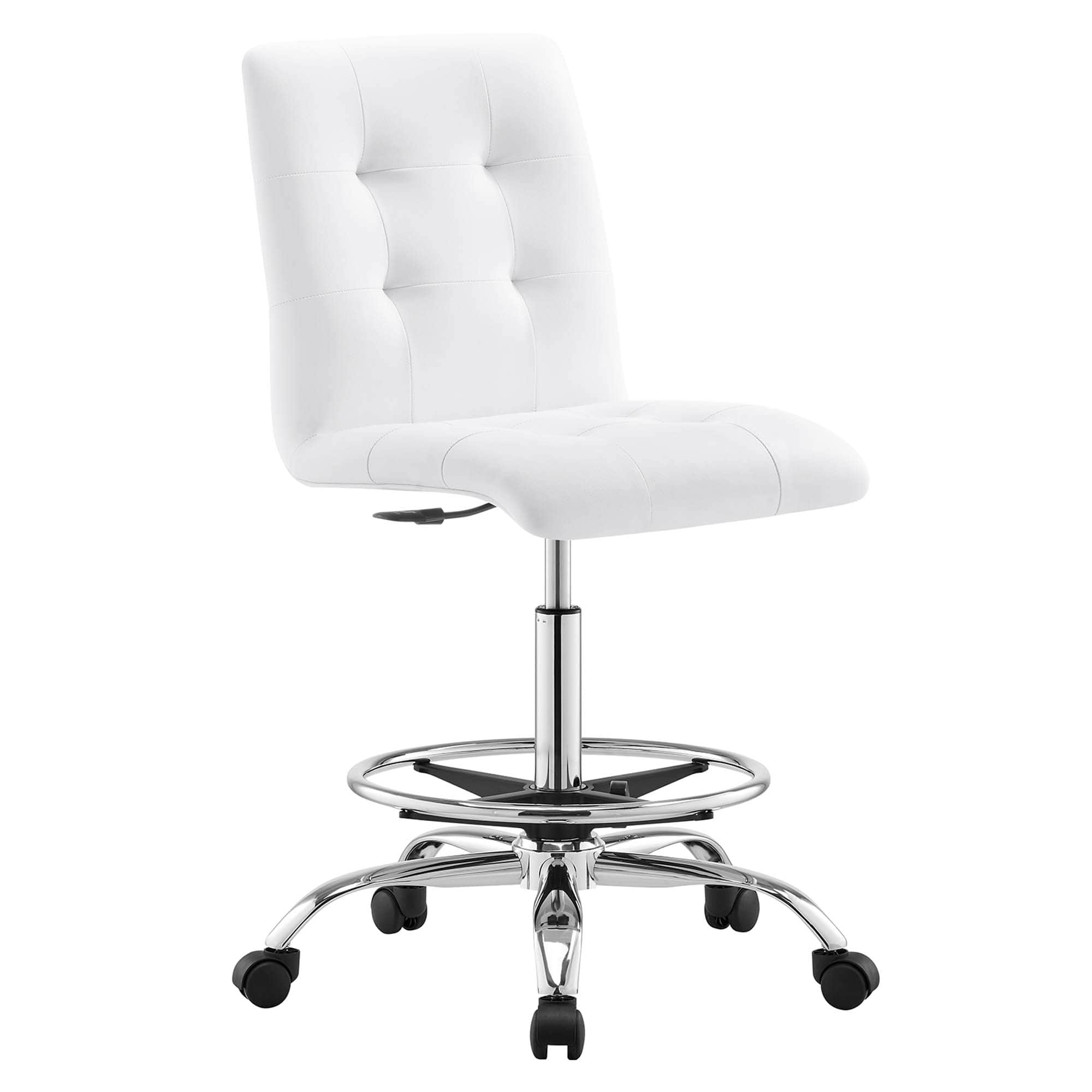  Prim Armless Vegan Leather Drafting Chair in Silver White