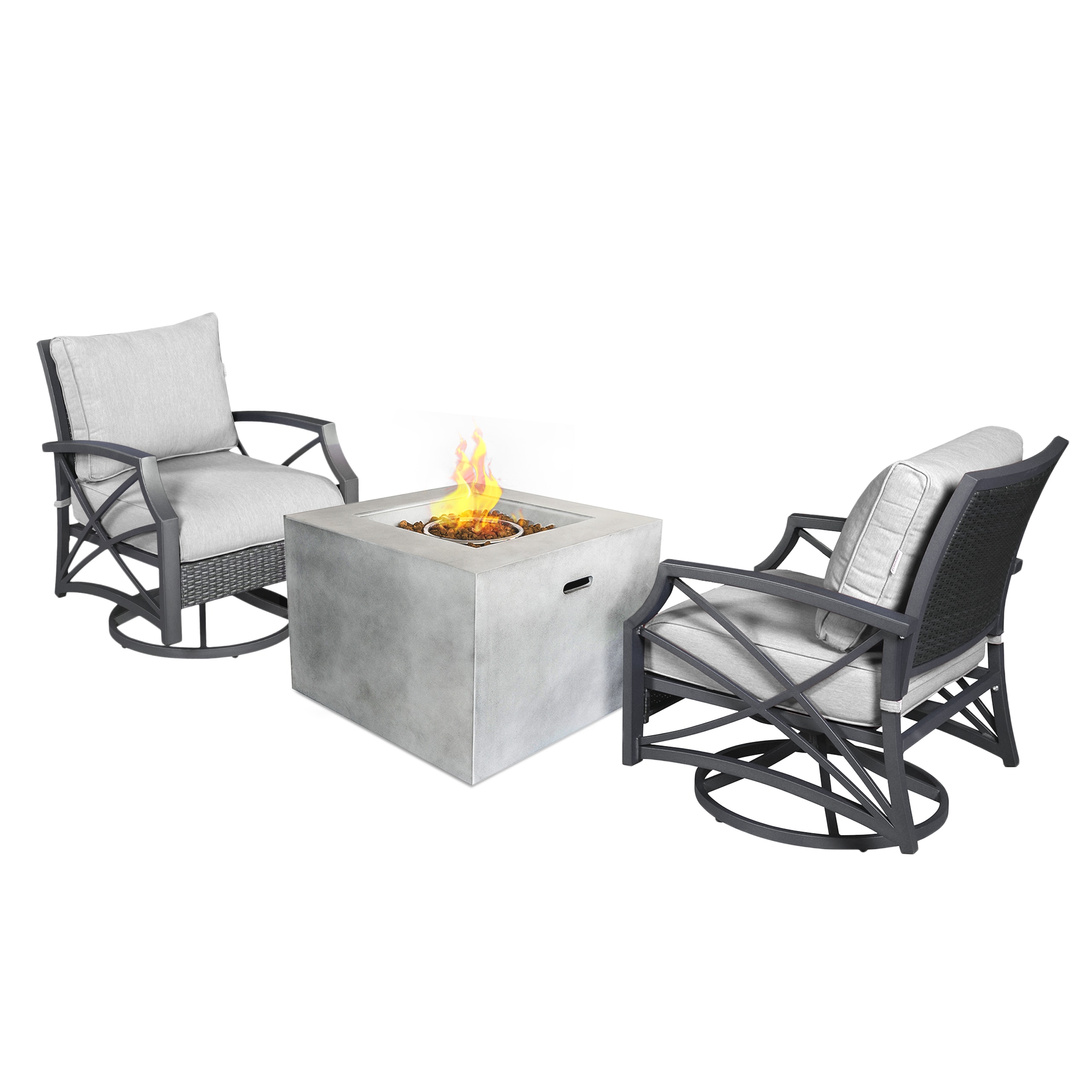Kinger Home FP-008TGRY-SET-GRY-2 Kai 3-Piece Rattan Patio Conversation Set with Gray Cushions