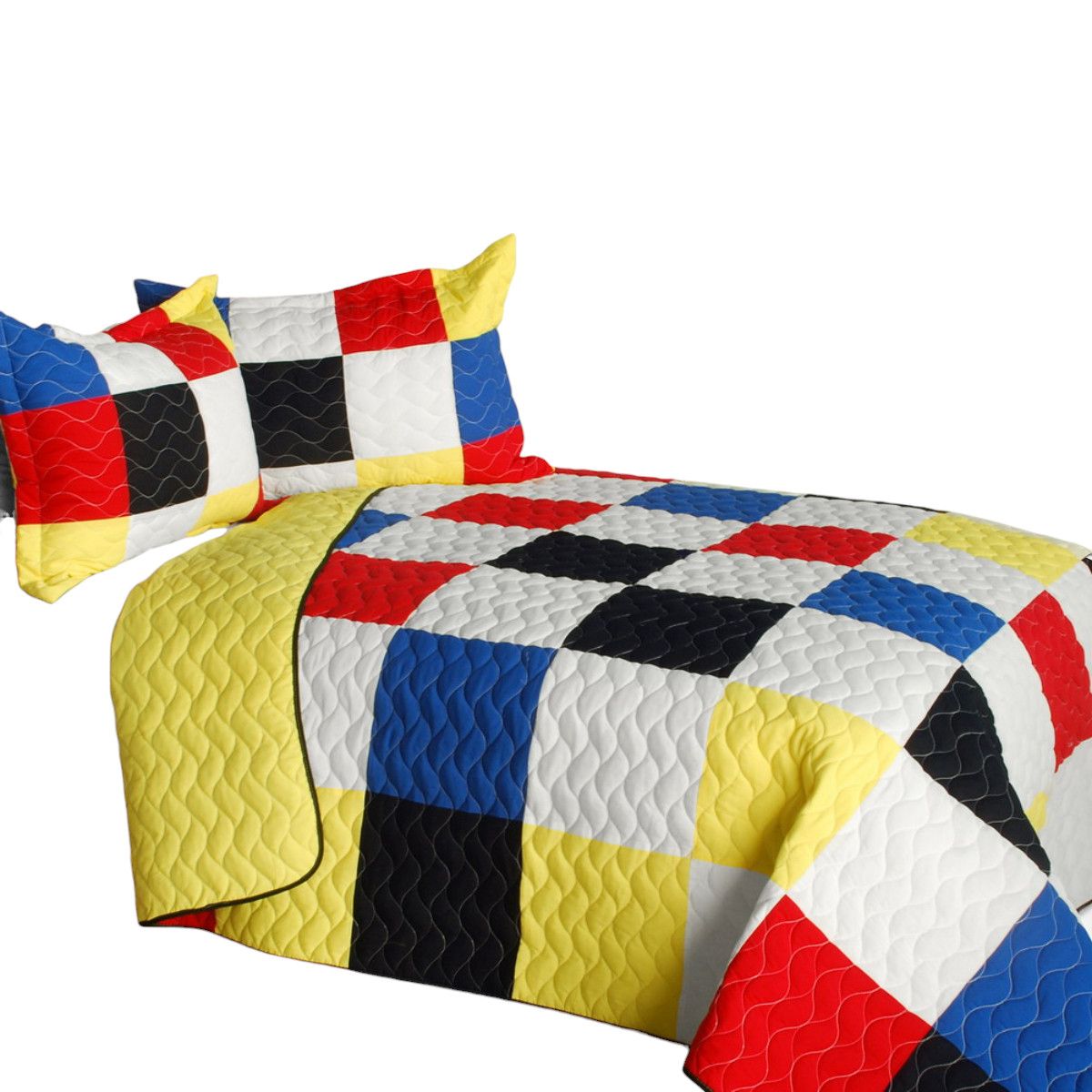 Slickblue 3 Piece Plaid Reversible Quilted Bedspread Set Full/Queen Quilt with 2 Shams for Bedroom or Guest Room - Available in Different Colors