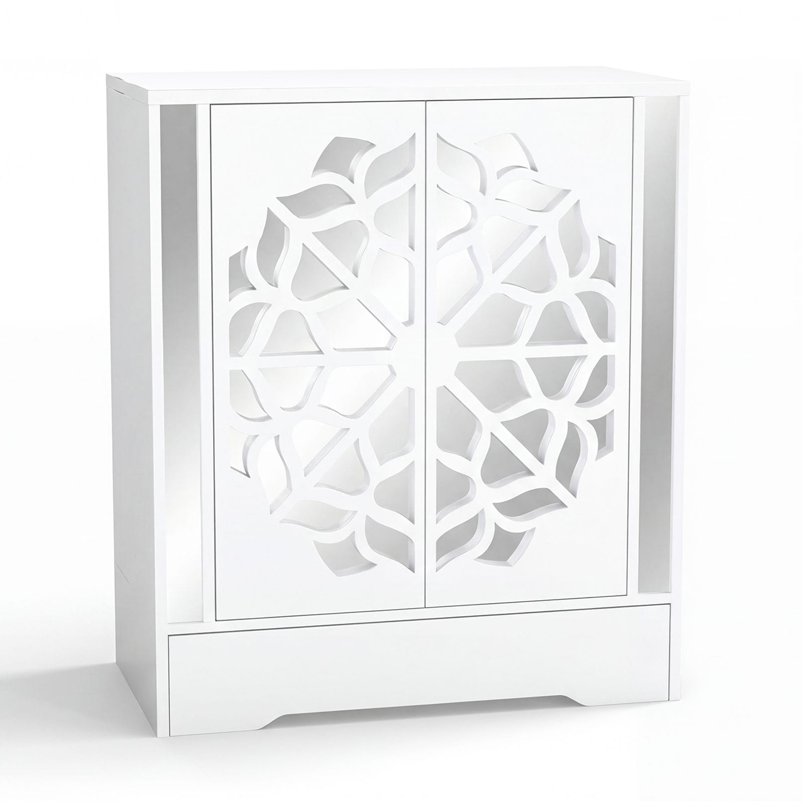 Slickblue 4 Tier 2 Door 12 Pair Capacity White MDF and Engineered Wood Mirrored Shoe Cabinet with Push to Open Doors for Entryway Hallway Closet 37 H