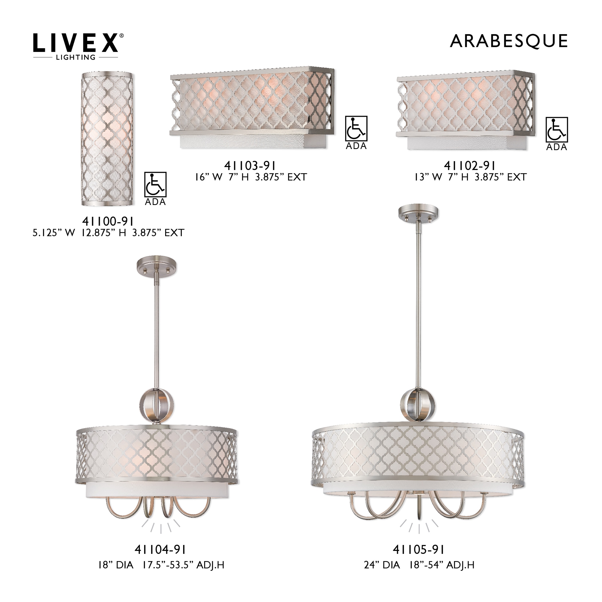 Arabesque Brushed Nickel 2-Light ADA Compliant Wall Sconce