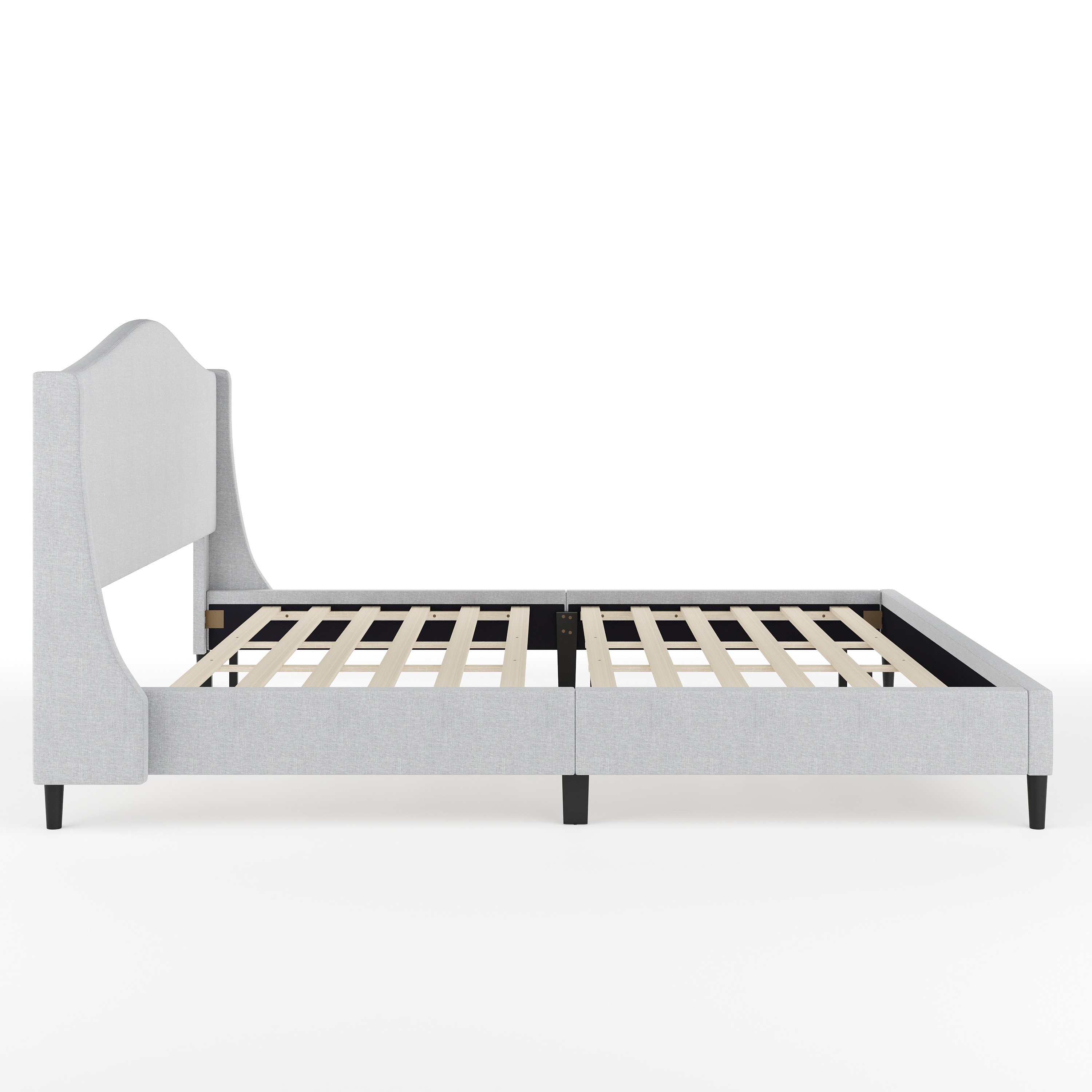 King Gray Linen Upholstered Platform Bed with Curved Headboard