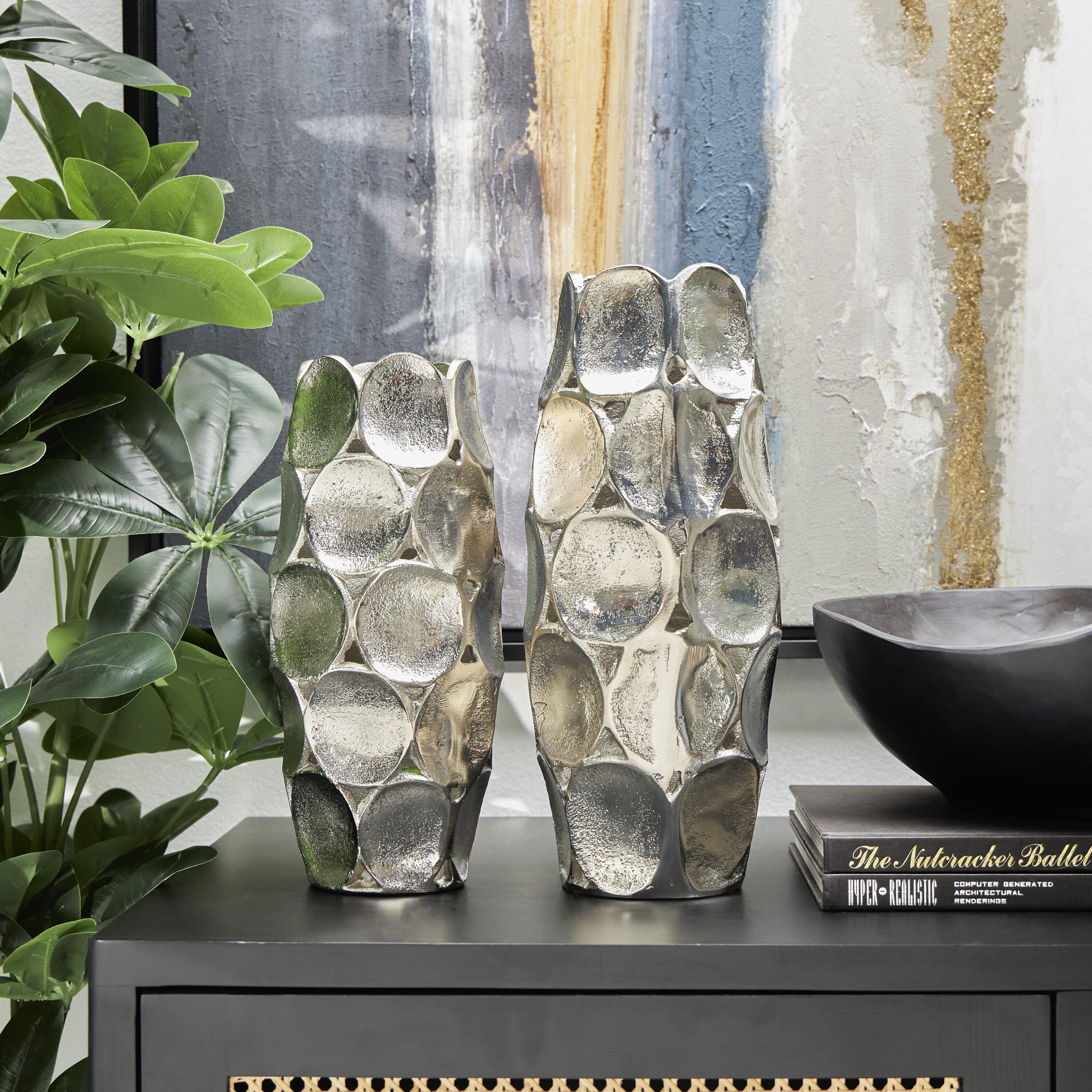 Grayson Lane 821822 2 -Pack Silver Aluminum Modern Vase
