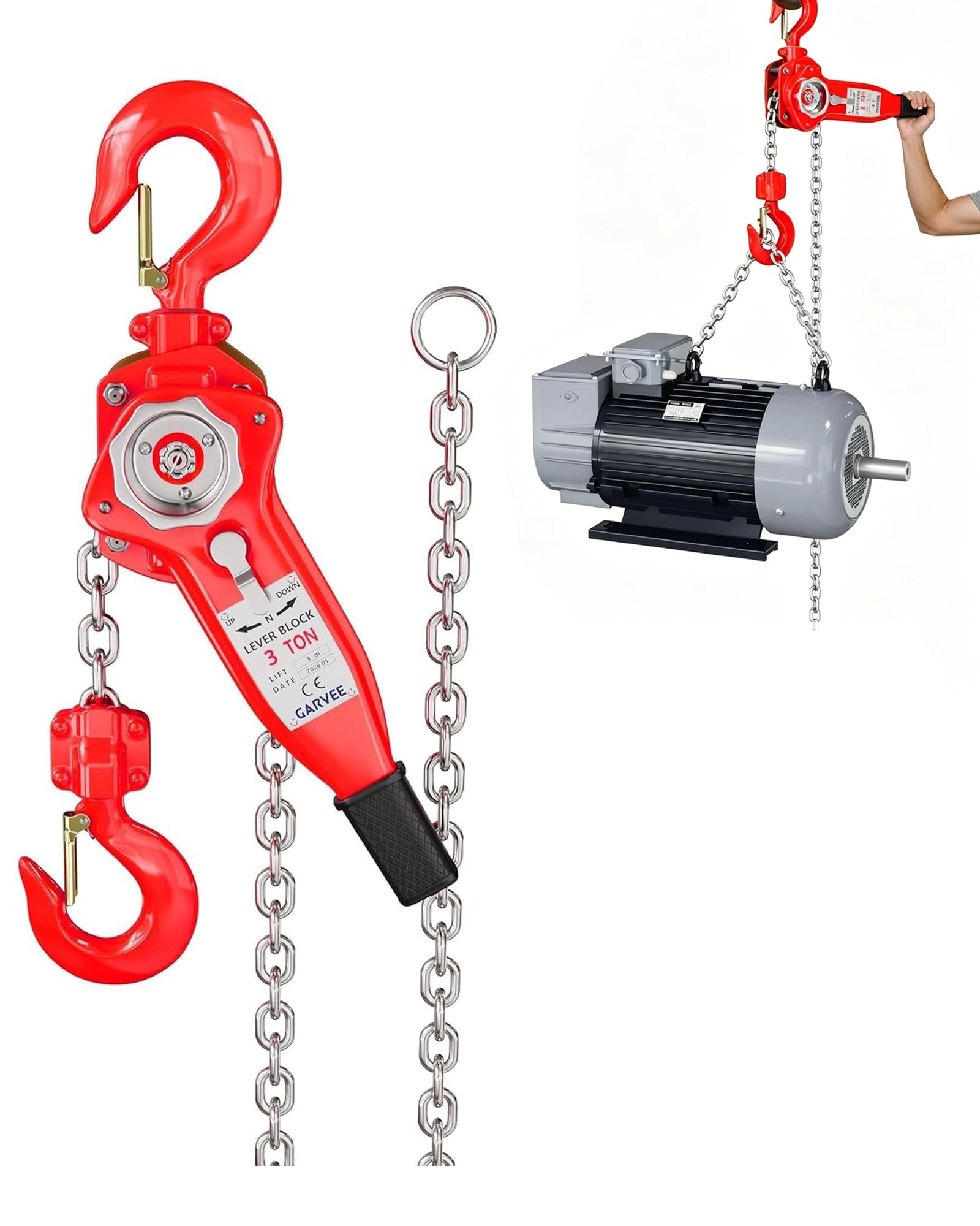 DEXSO Manual Lever Chain Hoist 3 Ton 10ft G80 Galvanized Carbon Steel